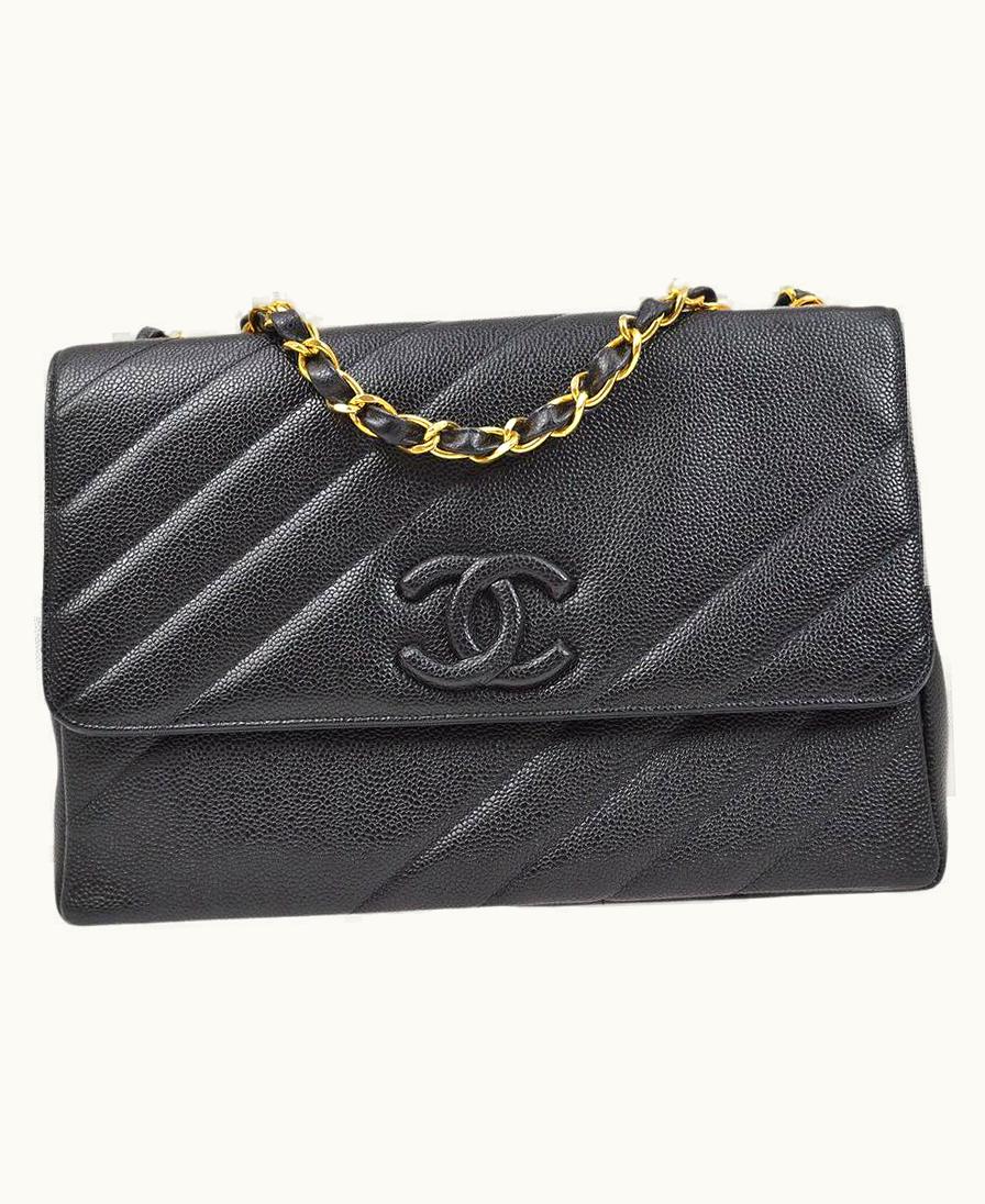 Chanel Chanel Black Caviar Leather Cc Gold Hardware Jumbo Shoulder Flap Bag