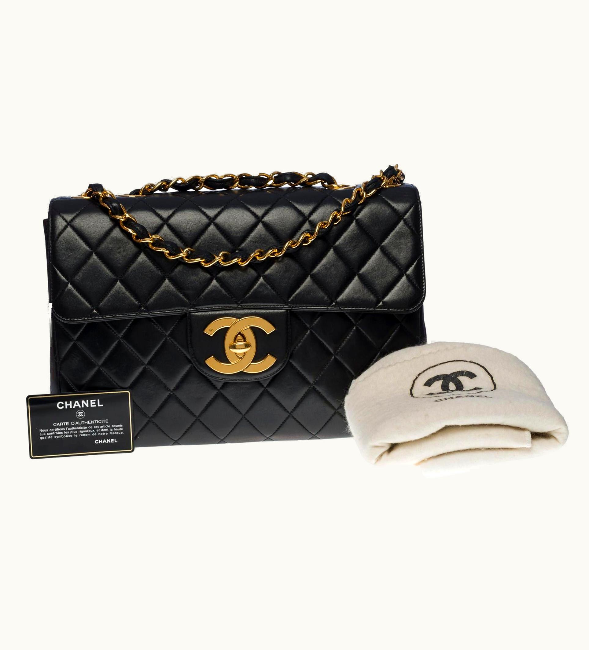 Chanel Chanel Timeless Jumbo Single Flap Shoulder Bag In Black Quilted Lambskin, Ghw UZ0592461