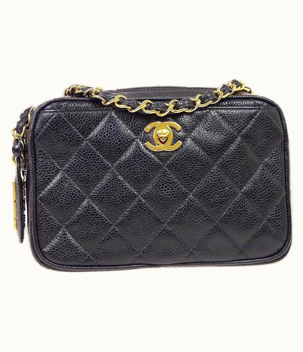 Chanel Chanel Black Small Caviar Leather Gold Small Camera Evening Shoulder Bag