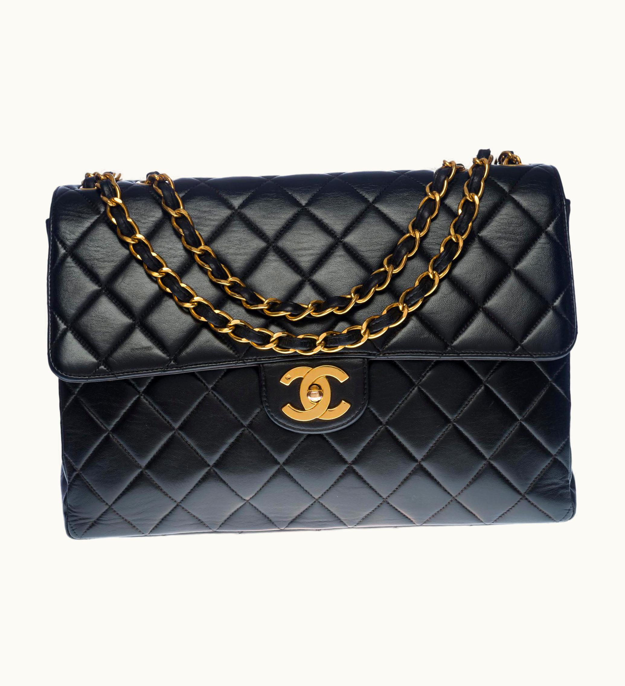 Chanel Chanel Timeless Jumbo Single Shoulder Flap Bag In Black Quilted Lambskin, Ghw UZ0592468