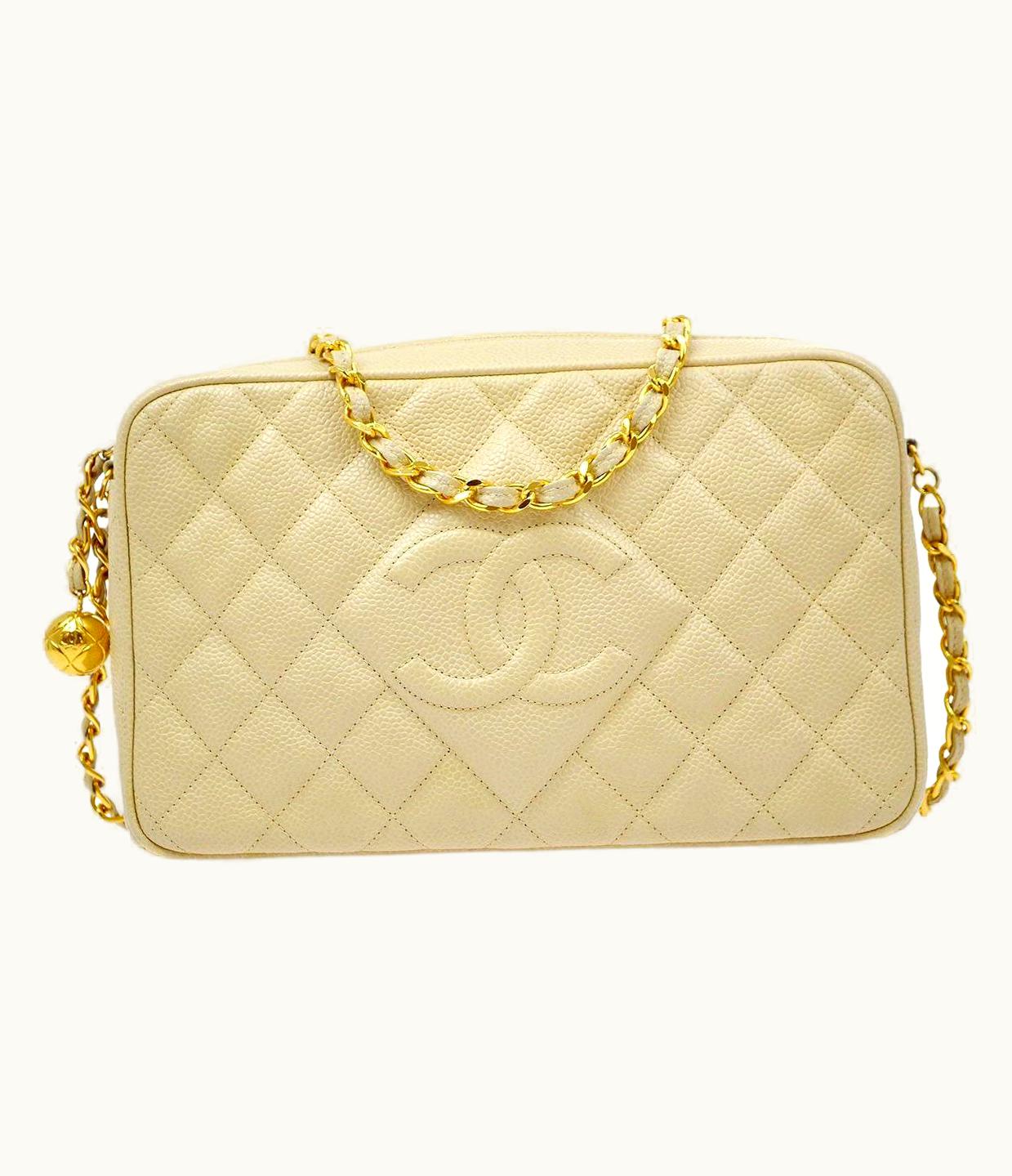 Chanel Chanel Ivory Cream Caviar Leather Cc Gold Evening Medium Shoulder Camera Bag
