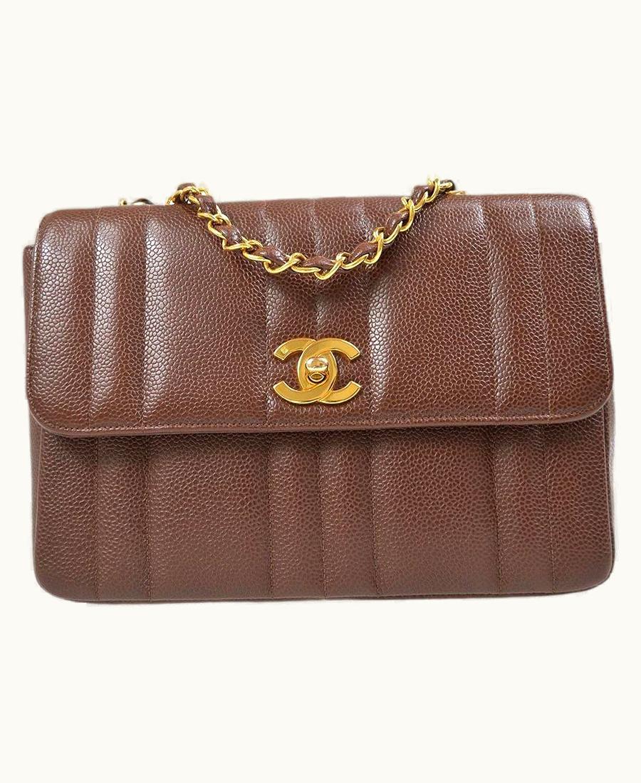 Chanel Chanel Chocolate Brown Caviar Leather 24k Gold Small Evening Shoulder Flap Bag