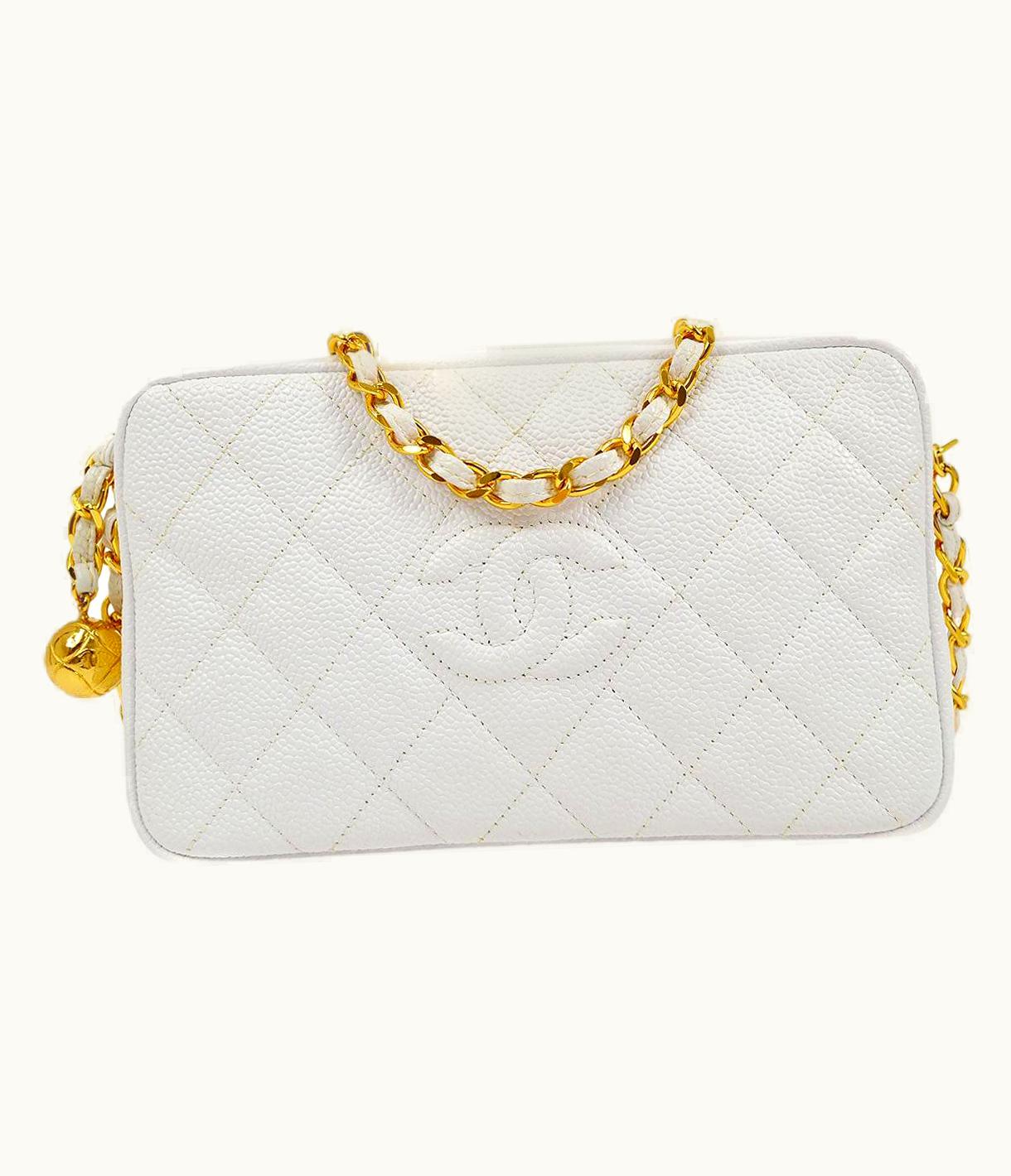 Chanel Chanel Cc White Caviar Leather Gold Hardware Small Camera Evening Shoulder Bag