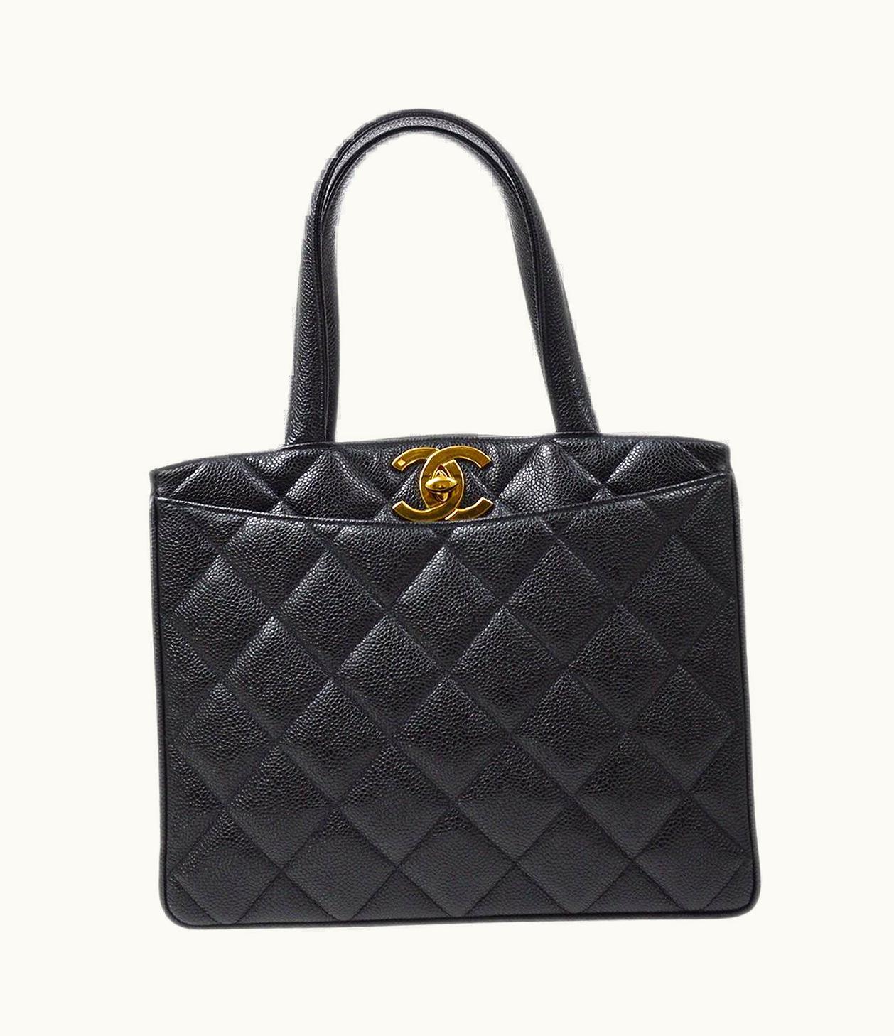 Chanel Chanel Black Caviar Leather Gold Hardware Kelly Style Cc Evening Top Handle Bag