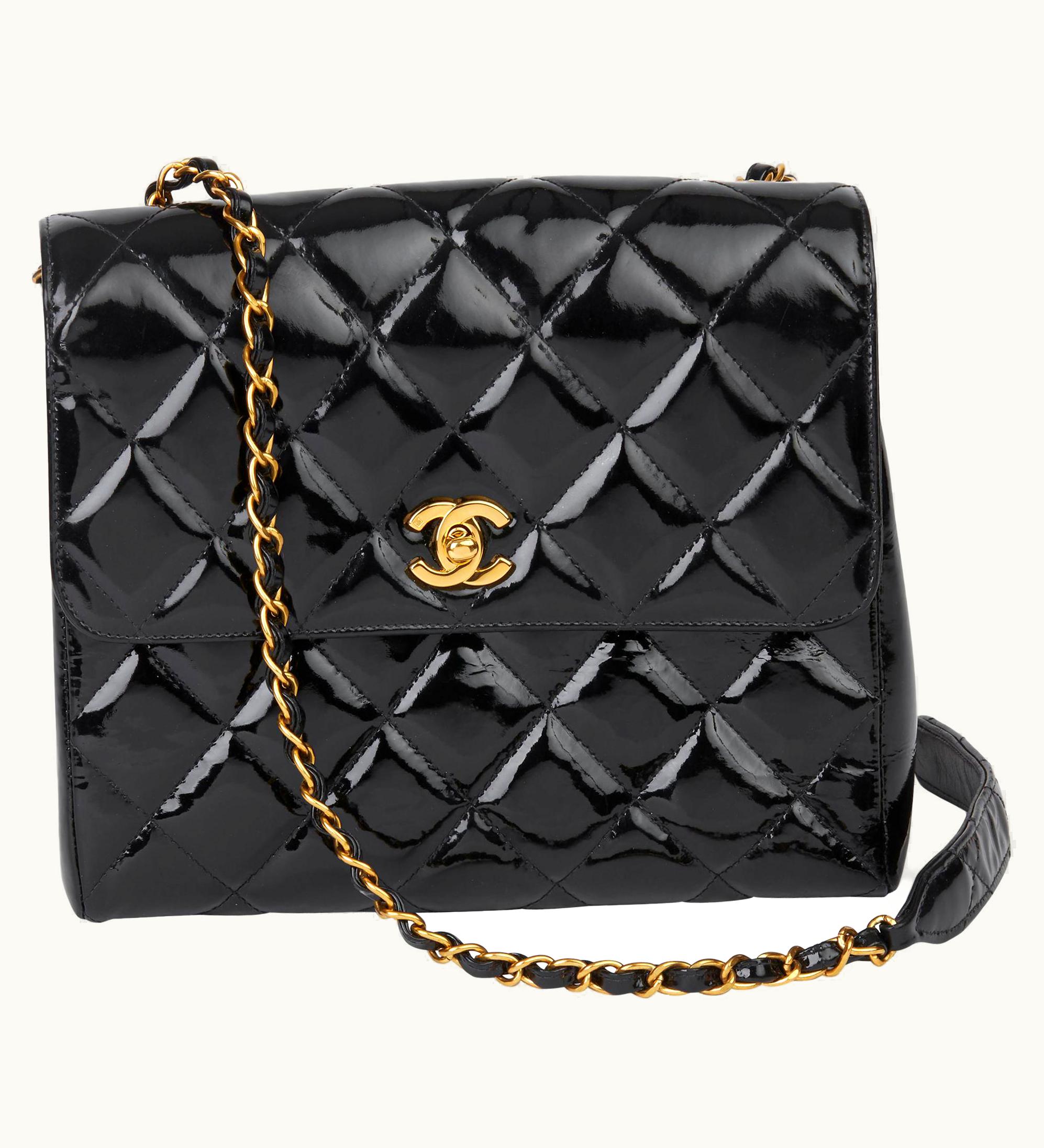 Chanel 1996 Chanel Black Patent Leather Vintage Classic Single Flap Bag
