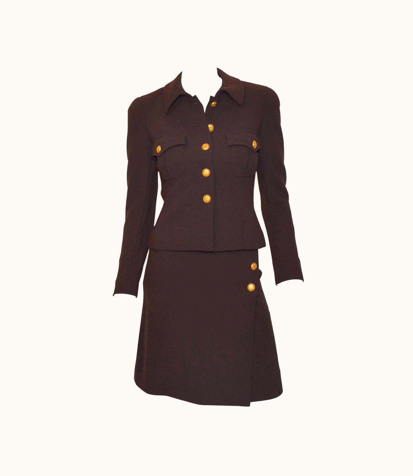 Chanel Chanel 1996 Vintage Brown Wool Ensemble Skirt Suit