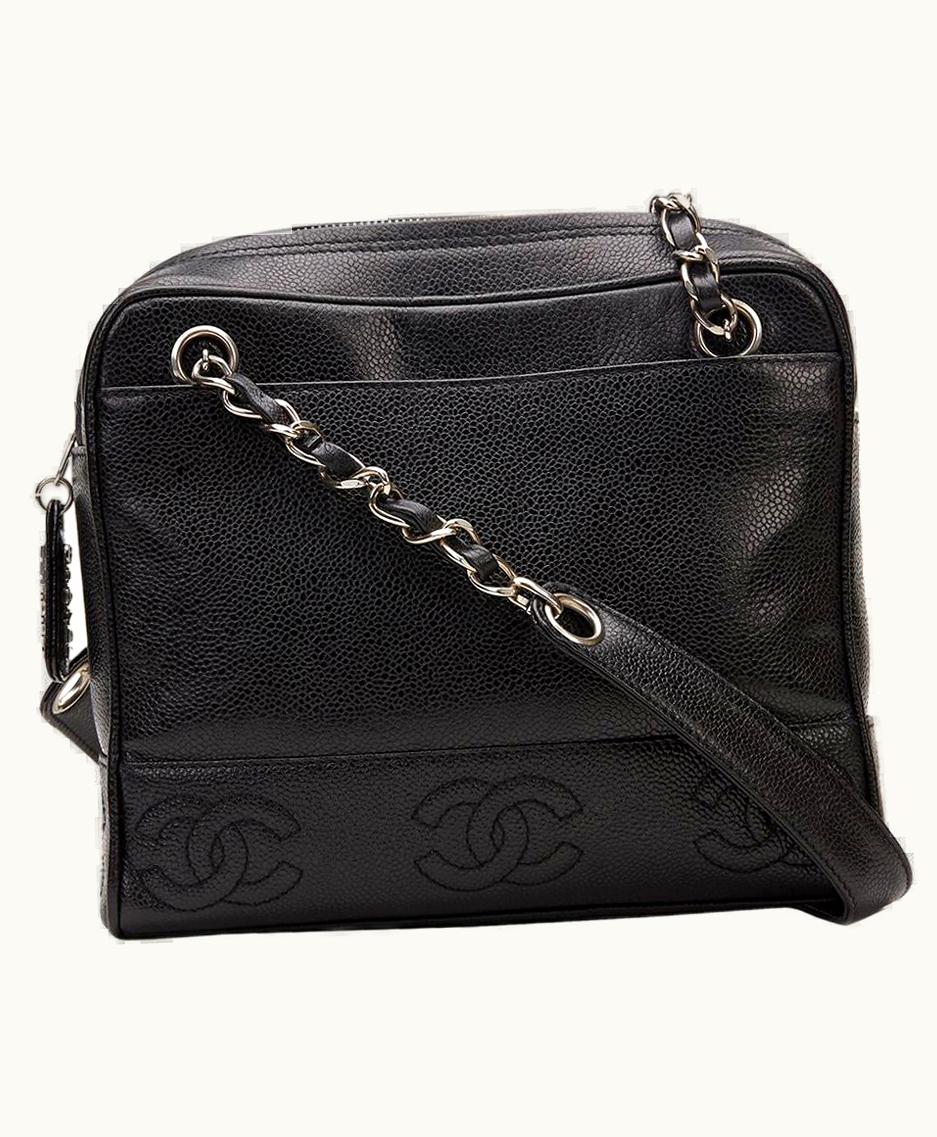 Chanel Chanel 1996 Black Caviar Leather Vintage Timeless Logo Trim Shoulder Bag