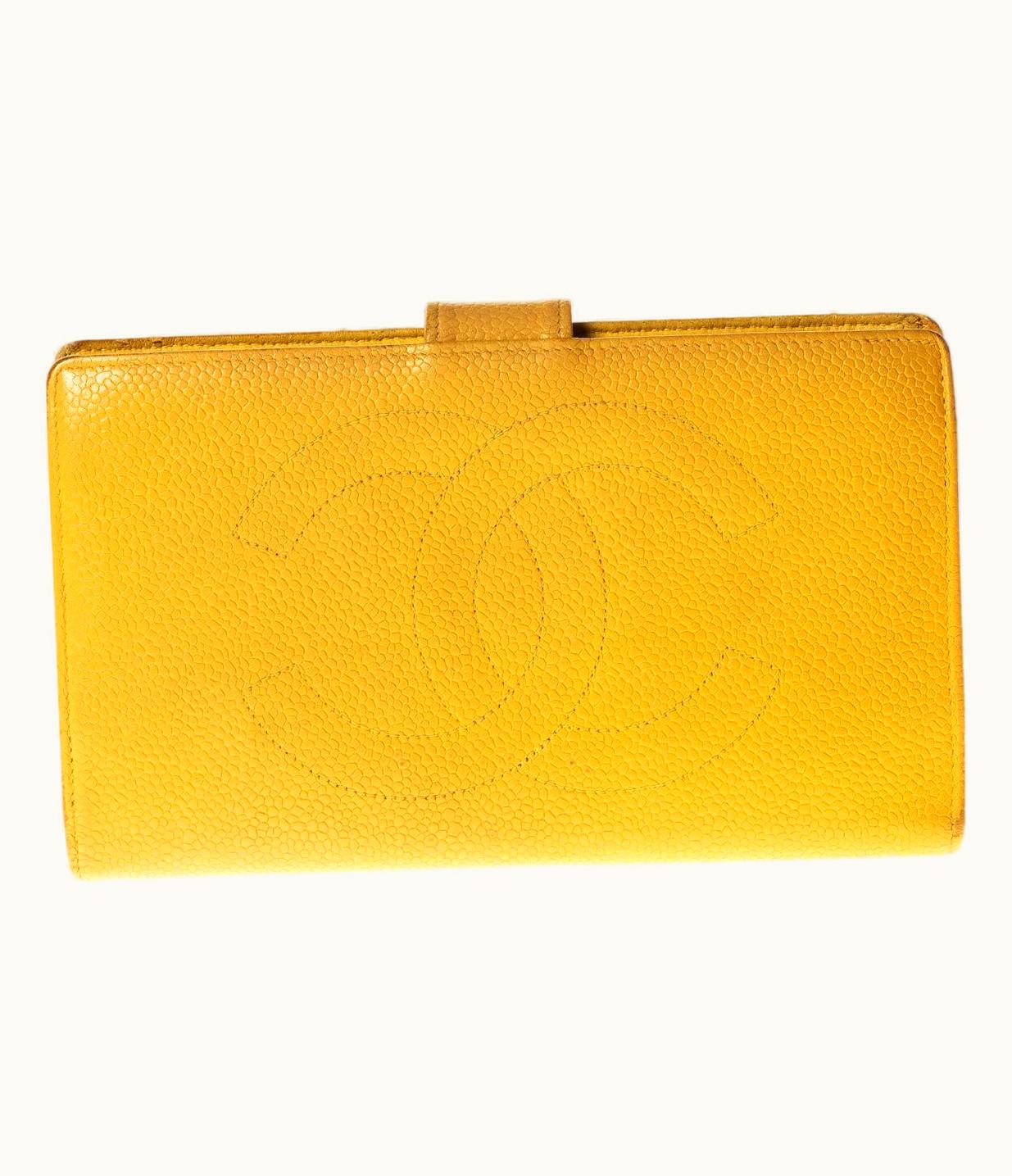 Chanel Chanel Caviar Cc Mustard Yellow Compact Snap Wallet 1997