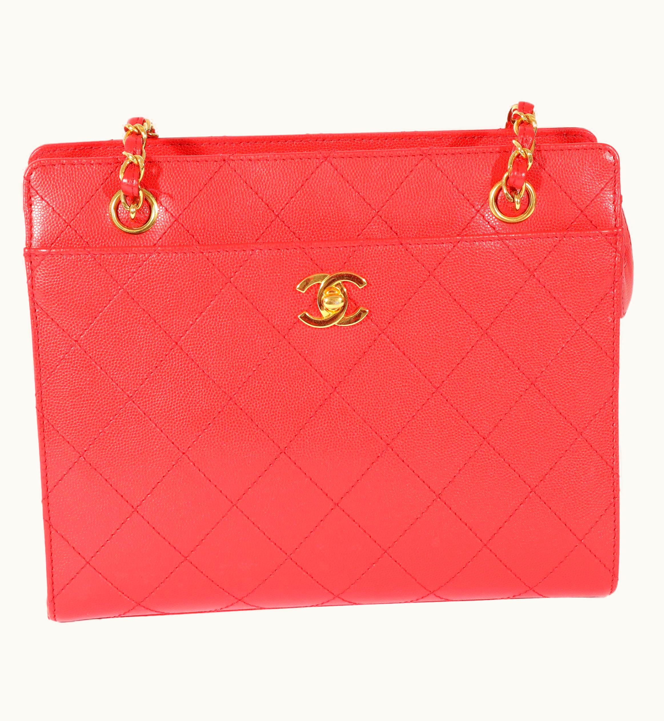 Chanel Chanel Vintage Red Caviar Cc Lock Tote