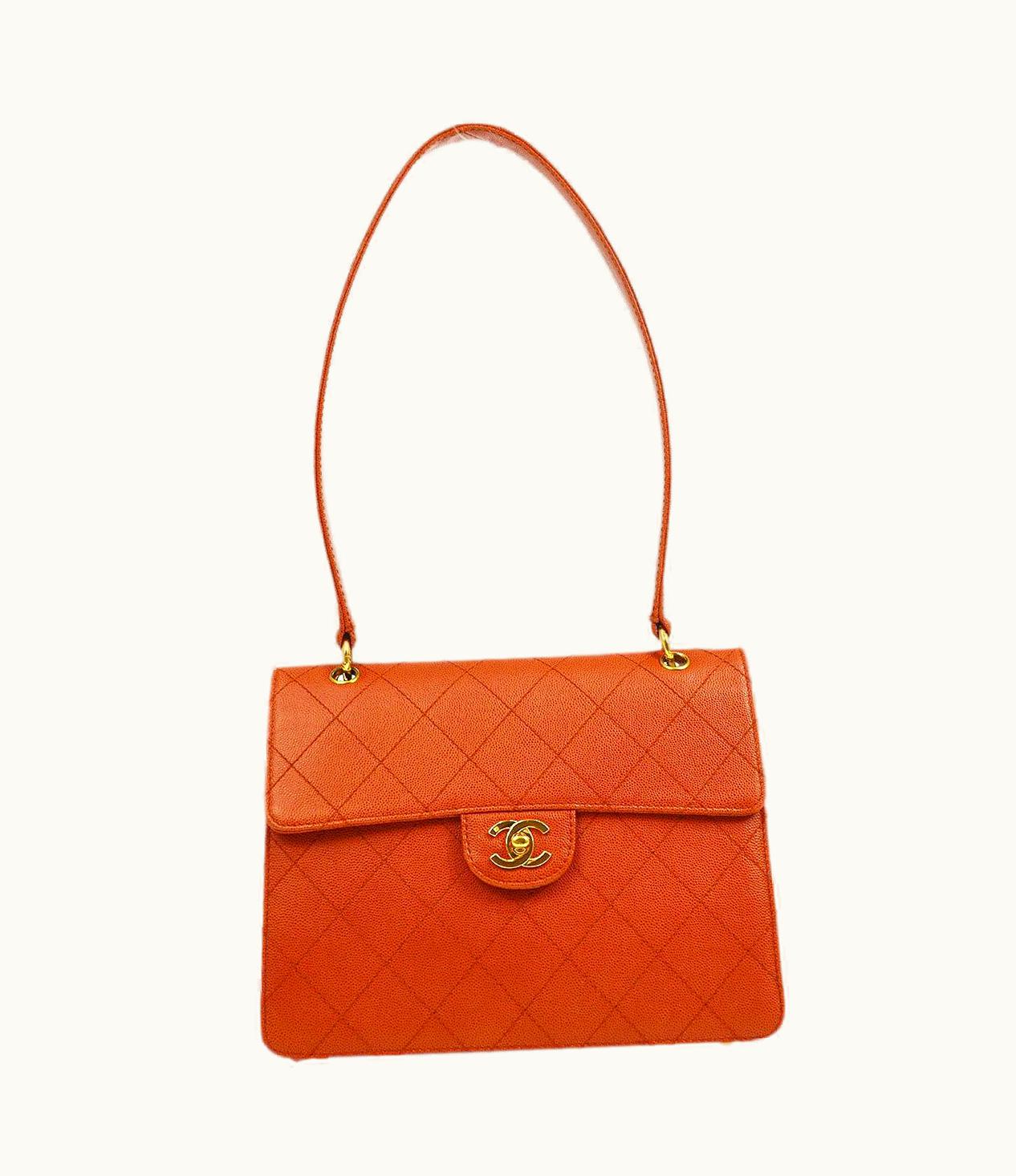 Chanel Chanel Red Orange Caviar Gold Evening Shoulder Bag