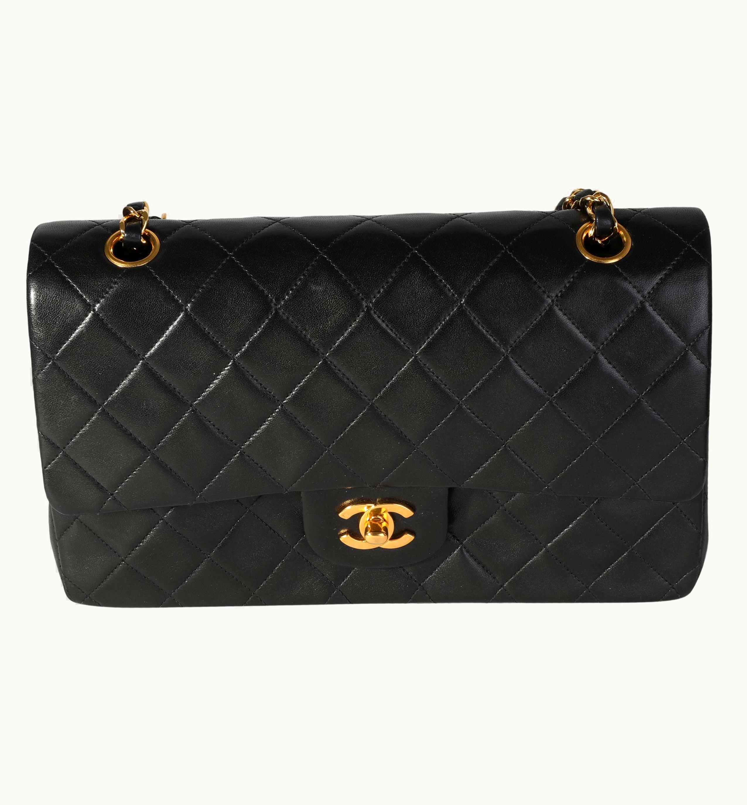 Chanel Chanel Vintage Black Quilted Lambskin Classic Medium Double Flap UZ0592505