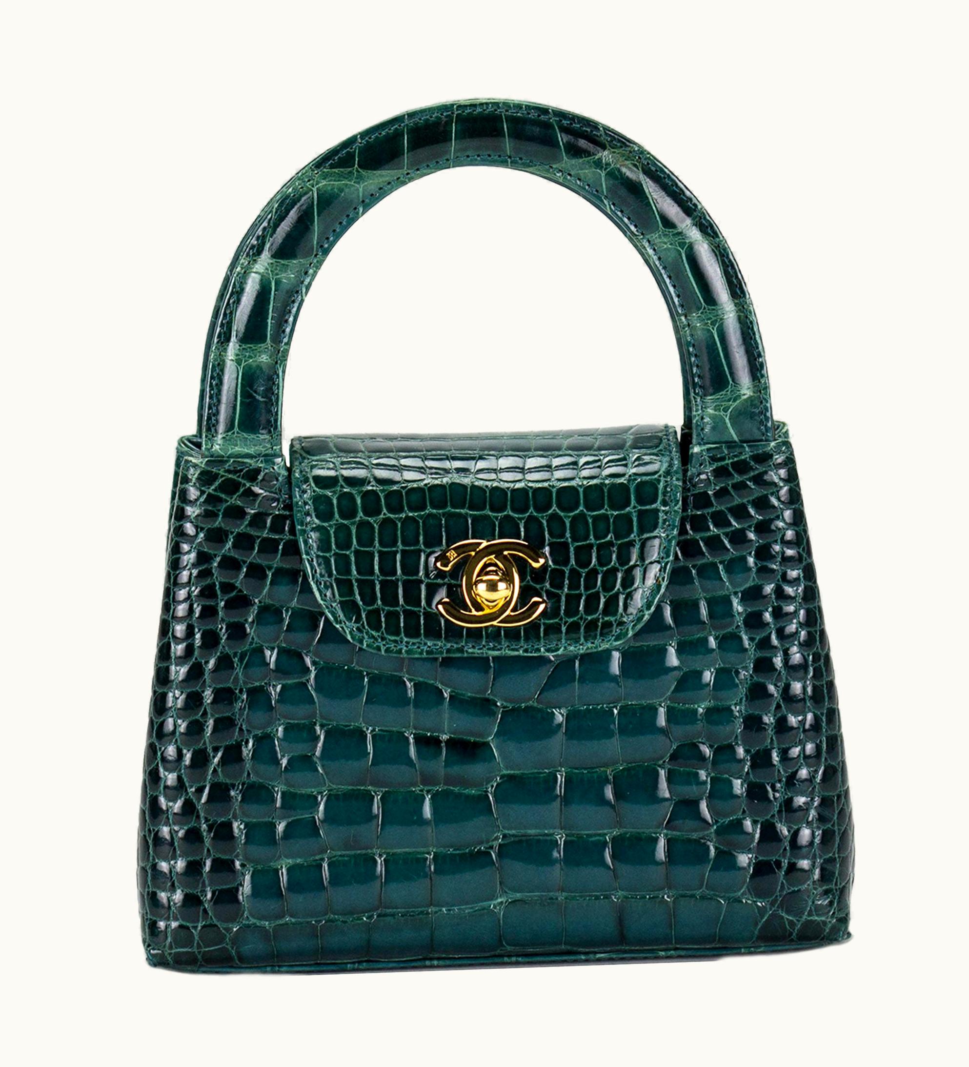 Chanel Chanel Green Crocodile Alligator Vintage Mini Minuadiére Kelly Top Handle Bag