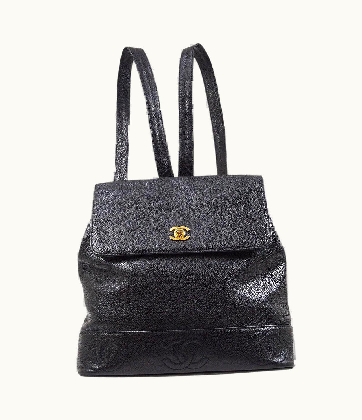 Chanel Chanel Cc Black Caviar Leather Gold Chain Shoulder Travel Backpack