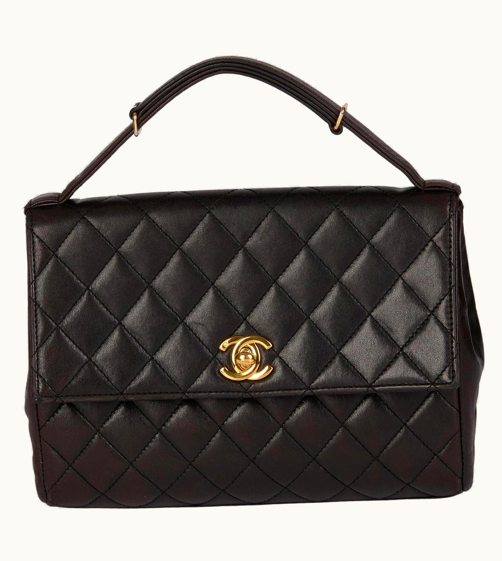 Chanel Chanel Black Quilted Lambskin Vintage Mini Classic Top Handle Flap Bag
