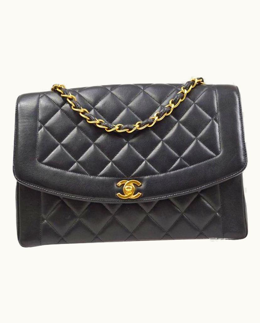 Chanel Chanel Black Lambskin Leather Gold Diana Jumbo Evening Shoulder Flap Bag