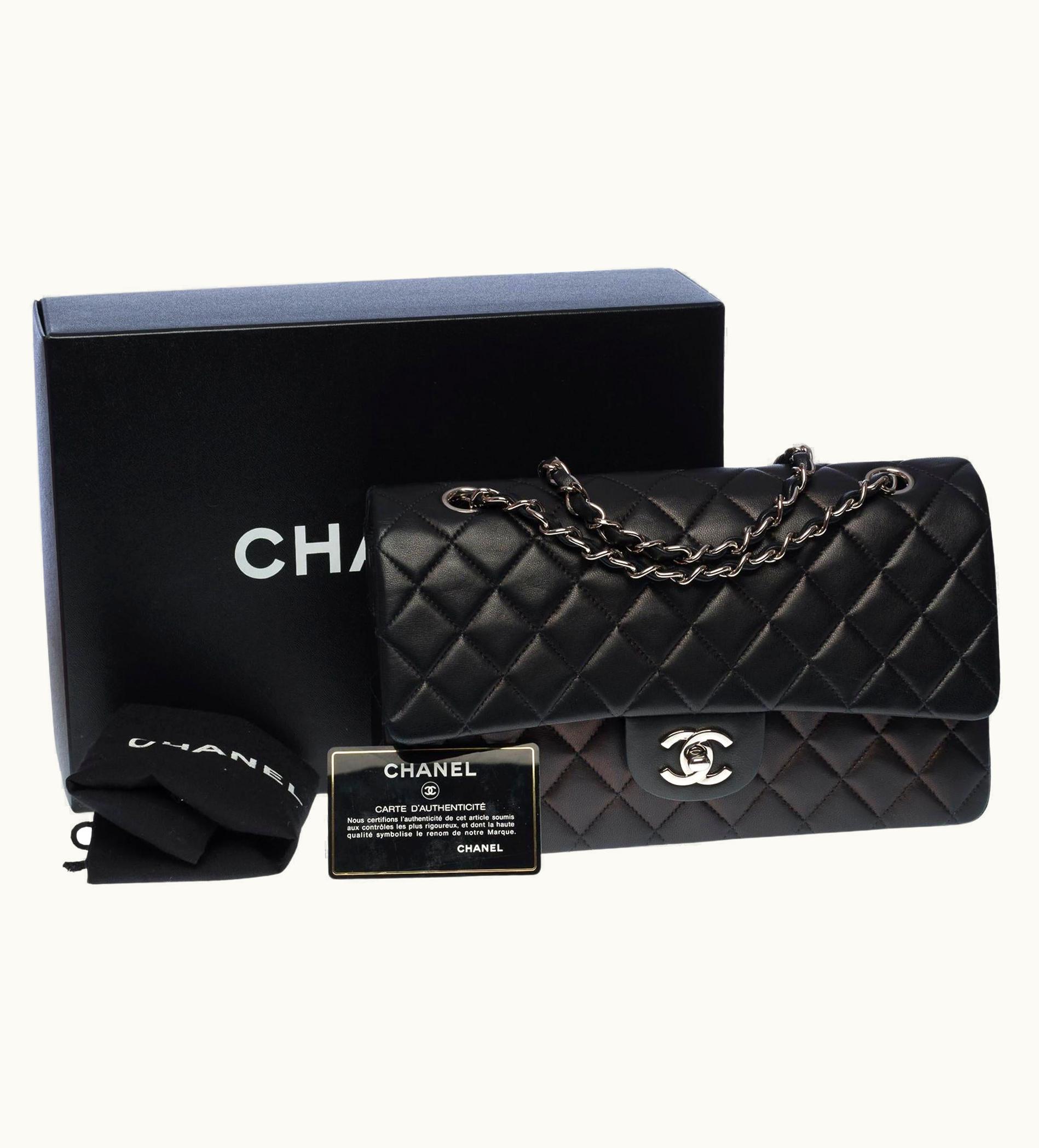 Chanel Chanel Timeless Medium 25cm Double Flap Shoulder Bag In Black Lambskin, Shw UZ0592517