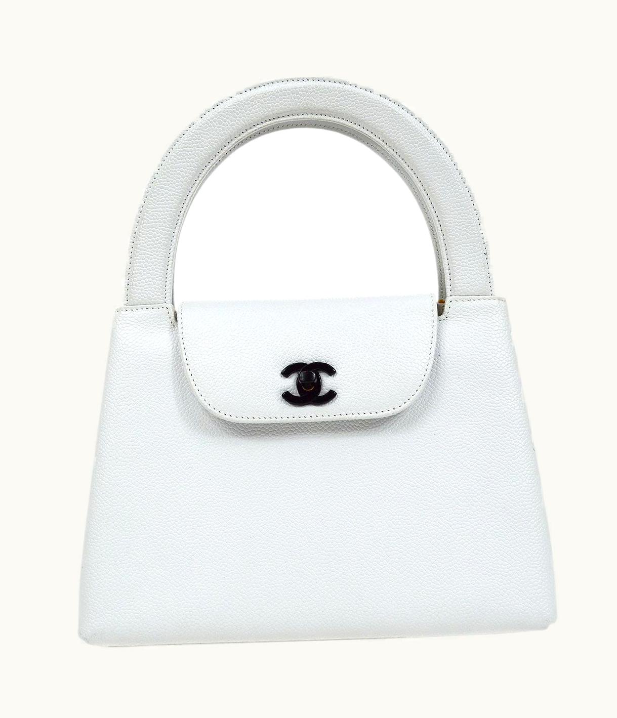 Chanel Chanel Kelly Small White Caviar Leather Black Hardware Top Handle Evening Bag