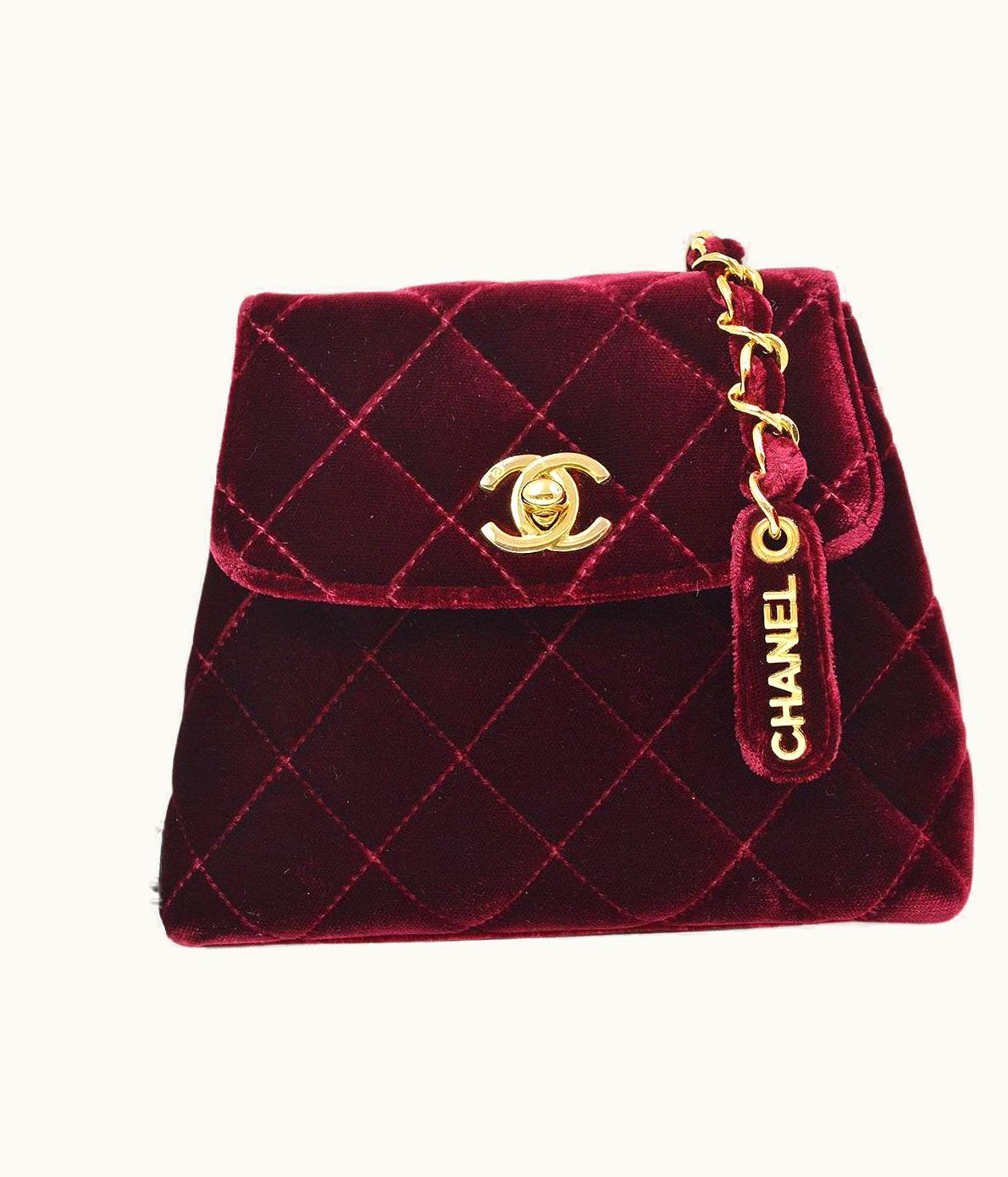 Chanel Chanel Burgundy Red Velvet 24 Gold Plated Hardware Evening Waist Belt Bag