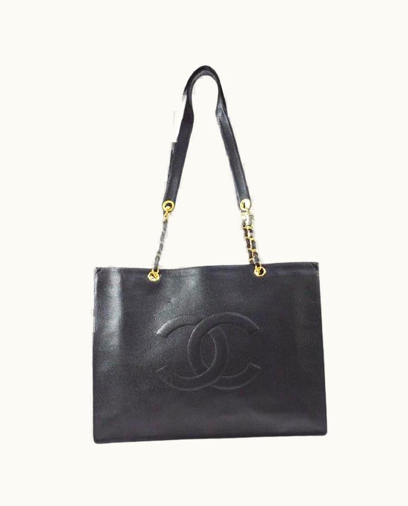 Chanel Chanel Black Jumbo Caviar Gold Weekender Chain Shoulder Carryall Travel Tote Bag
