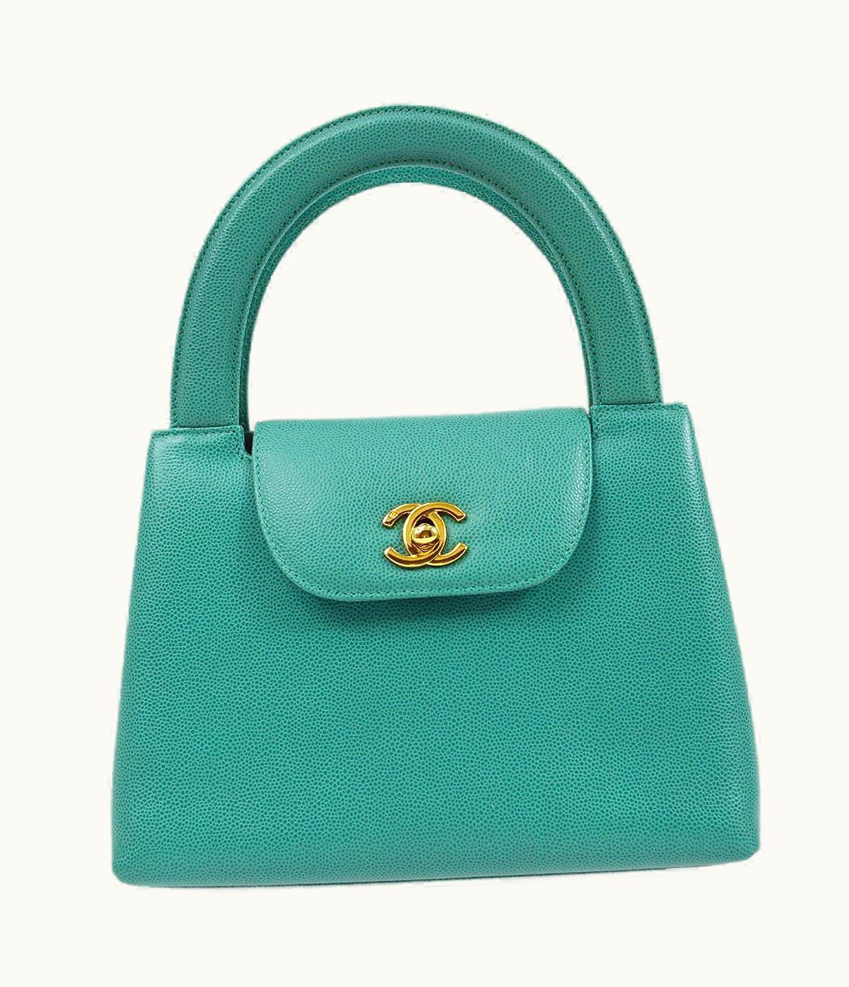 Chanel Chanel Kelly Turquoise Green Caviar Leather Gold Hardware Small Top Handle Bag
