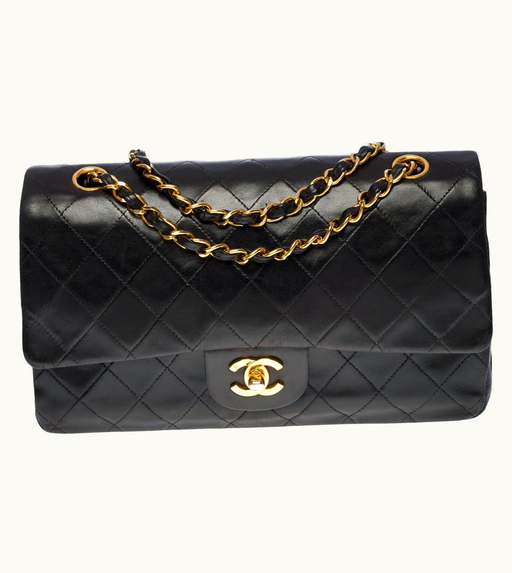 Chanel Chanel Timeless Medium Double Flap Shoulder Bag In Black Quilted Lambskin, Ghw