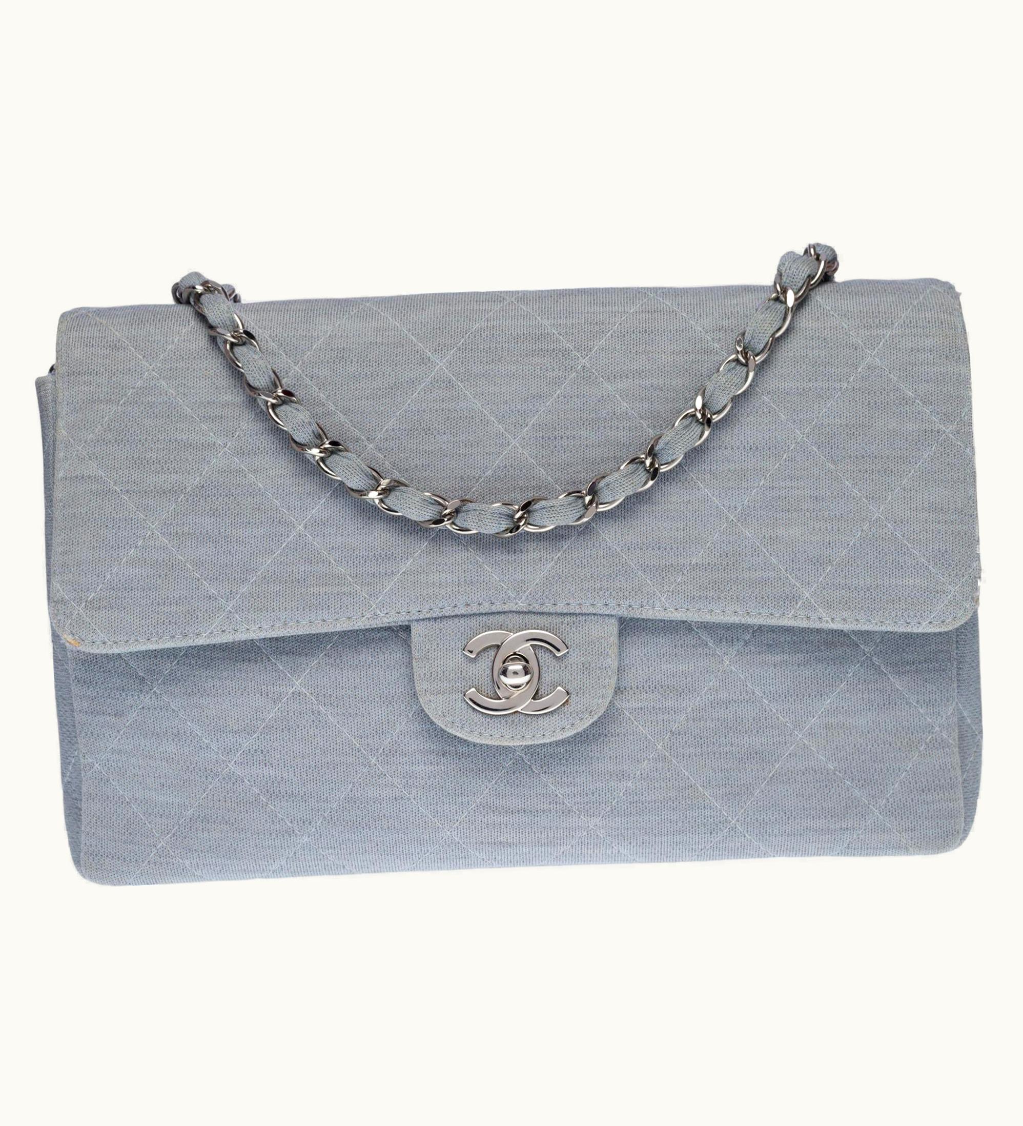 Chanel Chanel Lovely Timeless Shoulder Flap Bag In Sky Blue Quilted Jersey With Silver Hardware