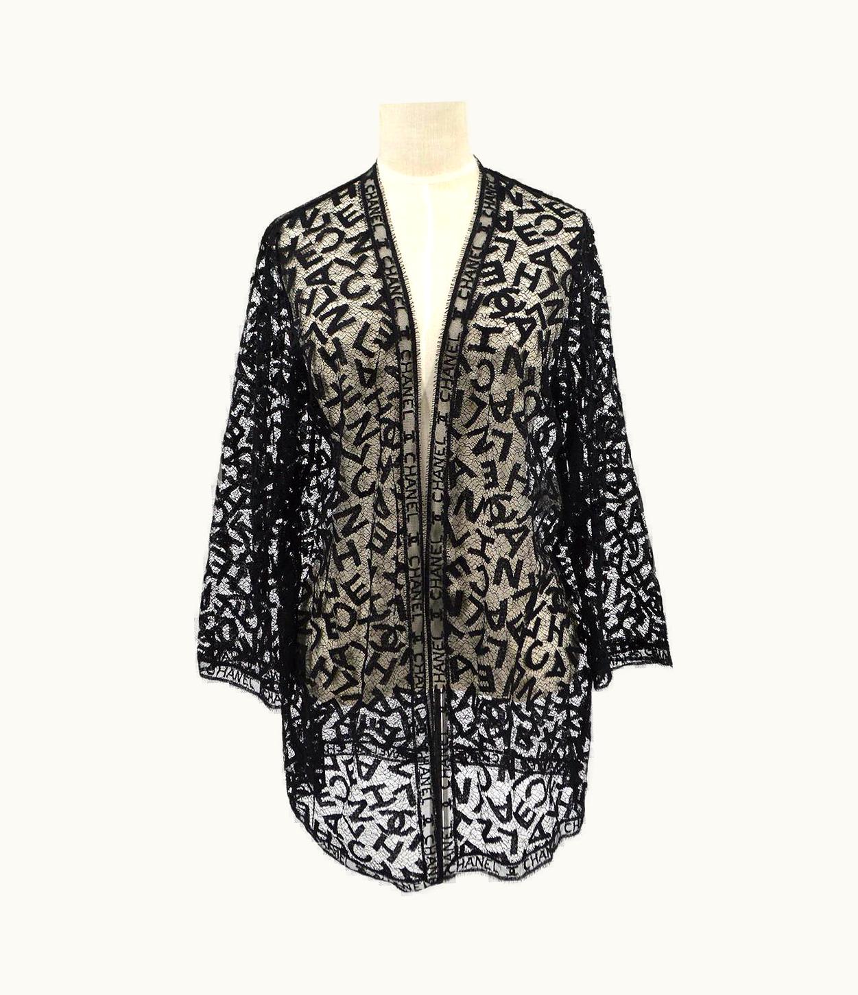 Chanel Chanel Black Lace Logo Cotton Nylon Blend Beach Lingerie Cover Up