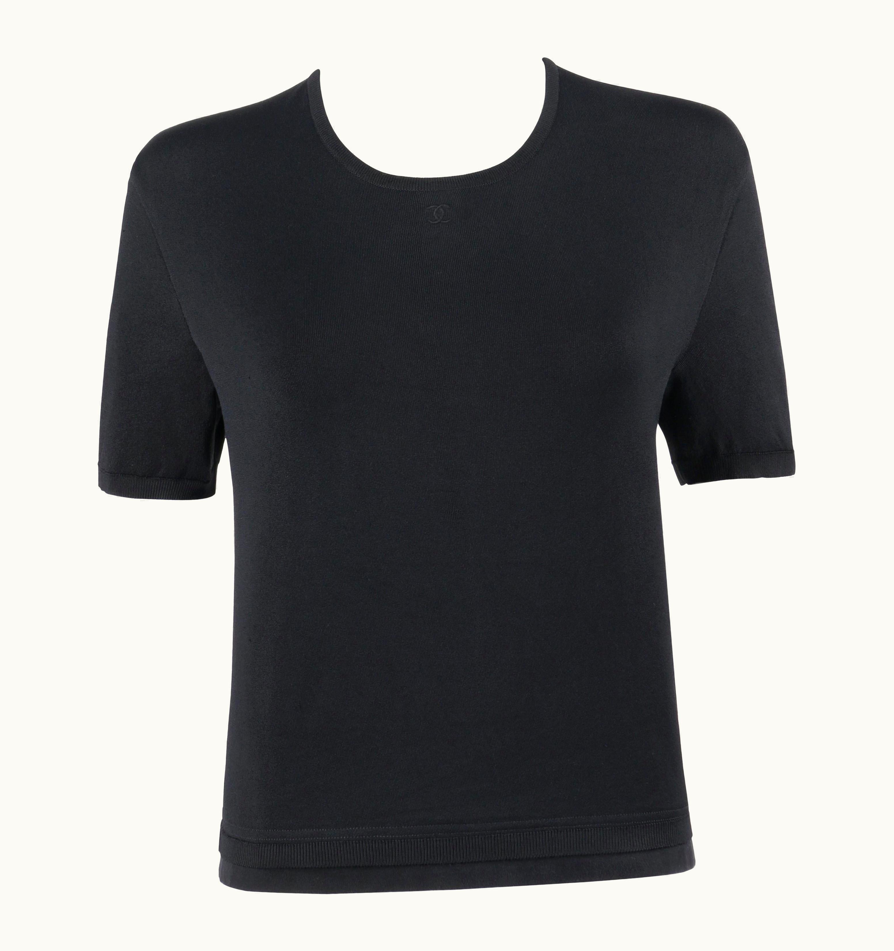 Chanel Chanel 1998 Black Embroidered Cc Logo Short Sleeve Knit T-Shirt Top