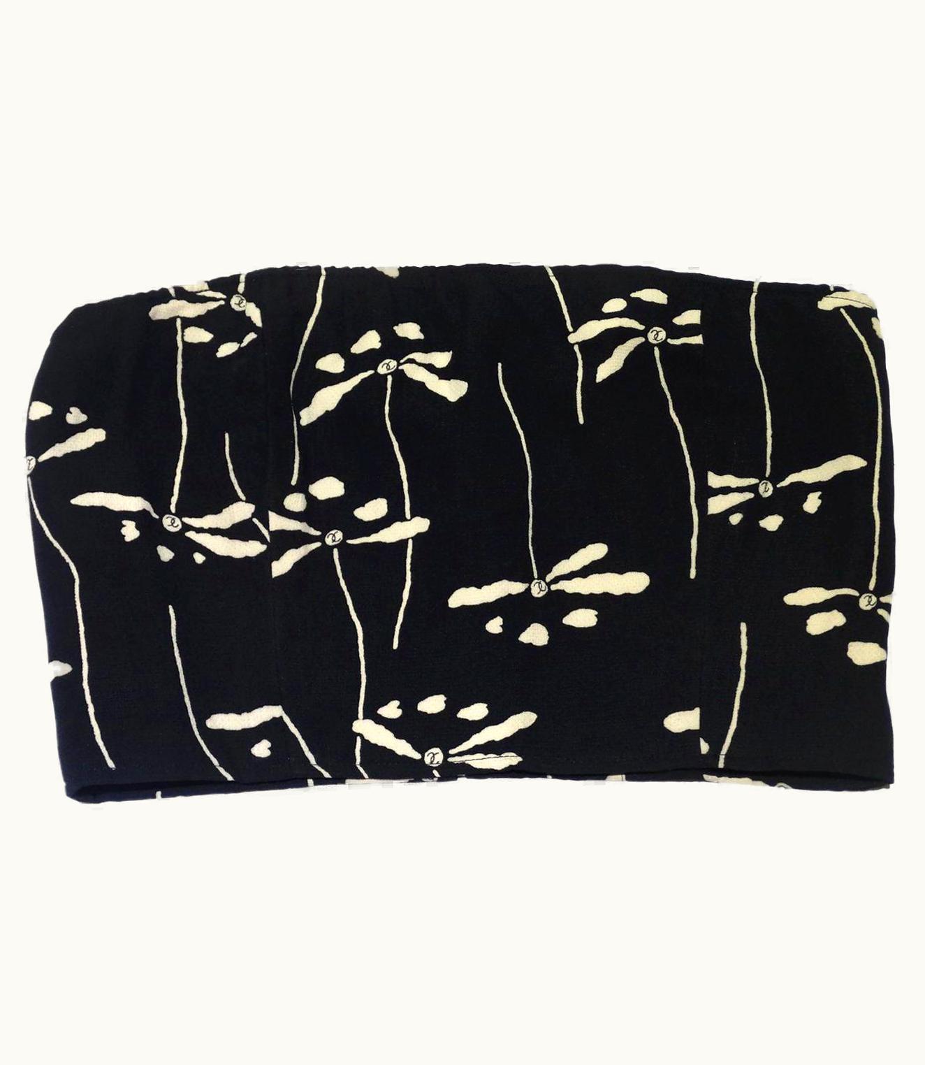 Chanel Chanel 1998 Spring B/w Floral Tube Top