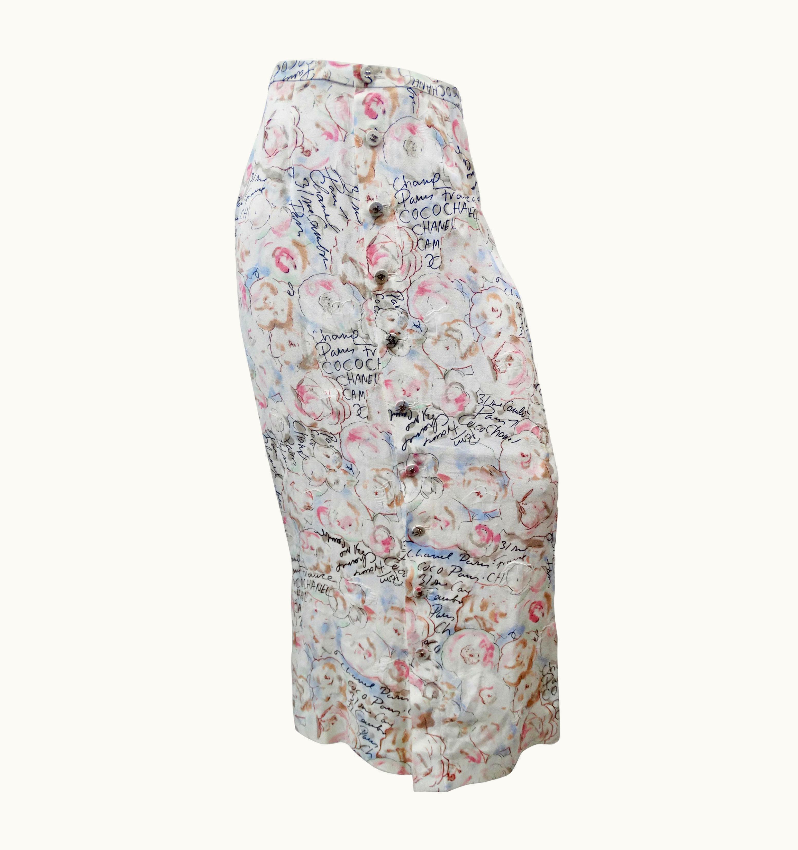 Chanel Chanel 1998 Cruise Camellia Flower Novelty Print Button Up Maxi Skirt