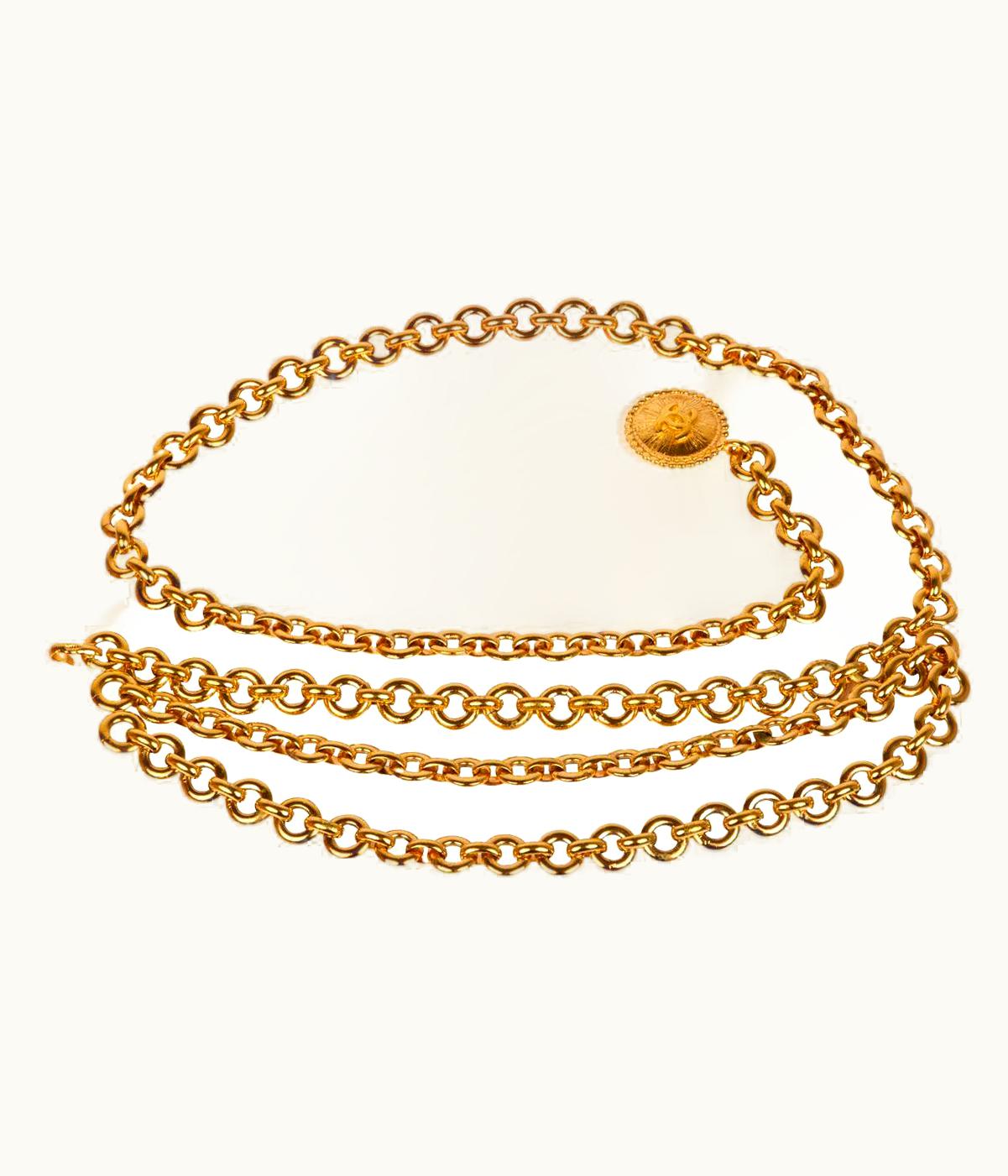 Chanel Vintage Cc Logo Medallion Gold-Tone Necklace Belt, France, 1990s