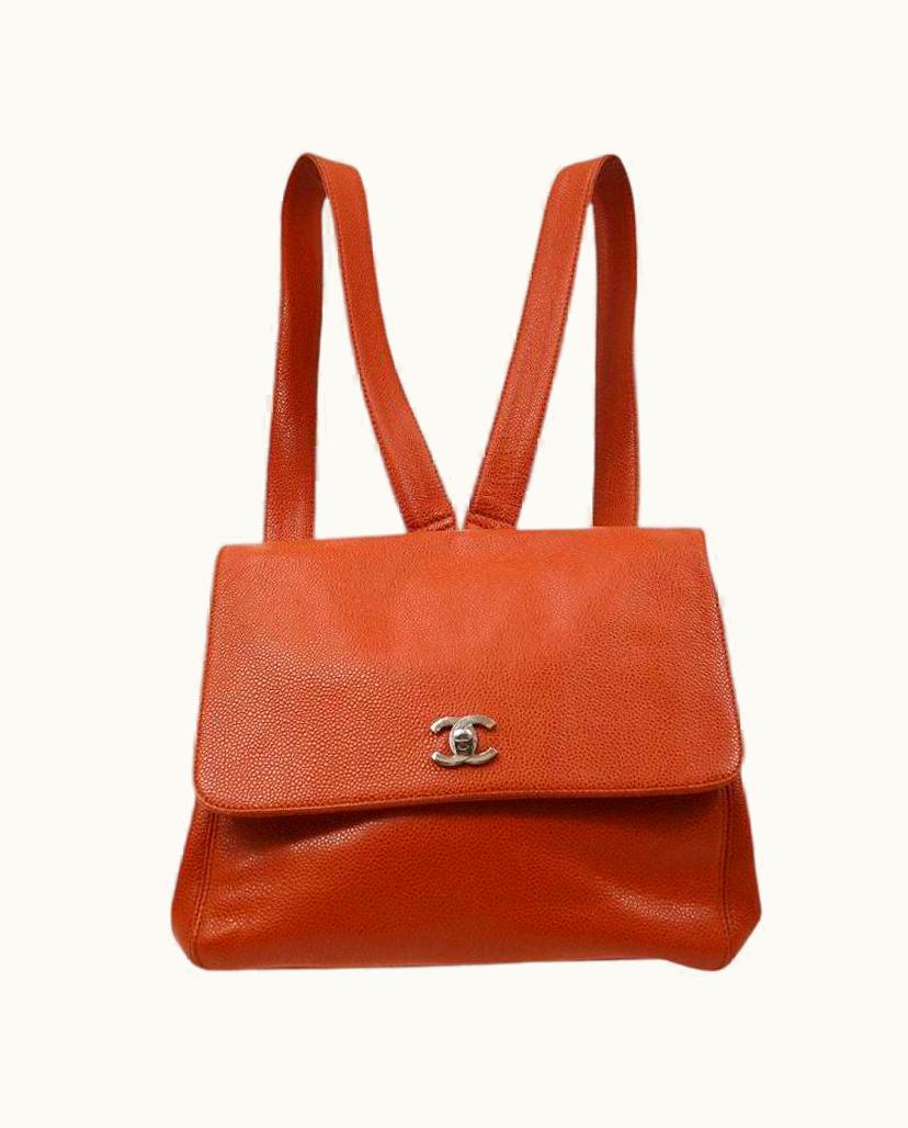Chanel Burnt Orange Red Caviar Leather Silver Hardware Carryall Backpack Bag