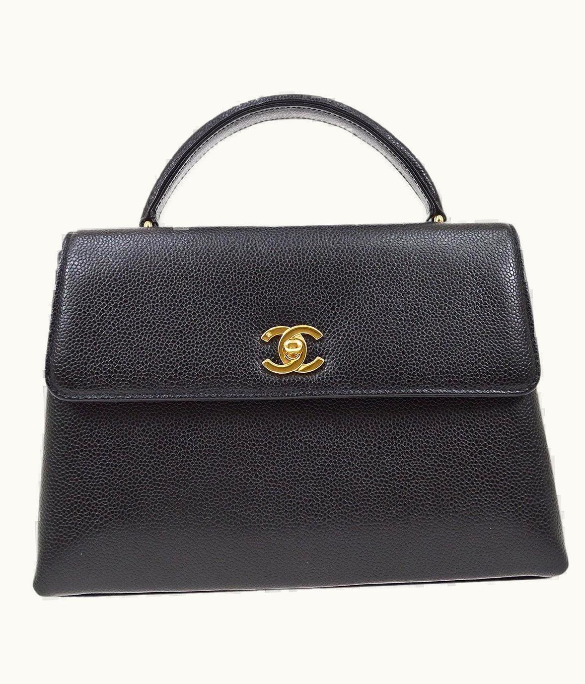 Chanel Chanel Black Caviar Leather Gold Kelly Top Handle Kelly Bag Small