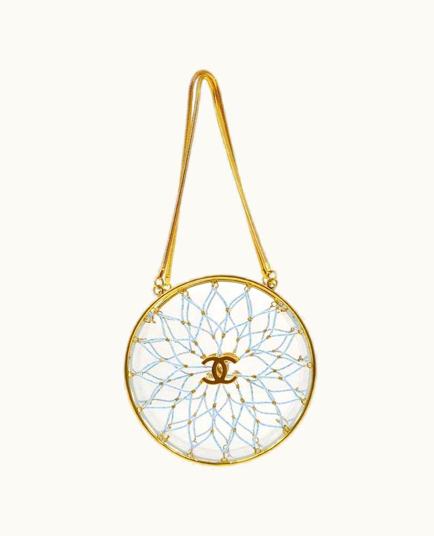 Chanel Chanel Clear Plastic Blue Bead Gold Small Mini Top Handle Evening Party Bag