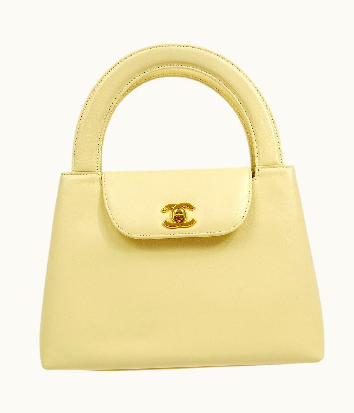 Chanel Chanel Off White Cream Ivory Lambskin Gold Cc Small Kelly Top Handle Bag