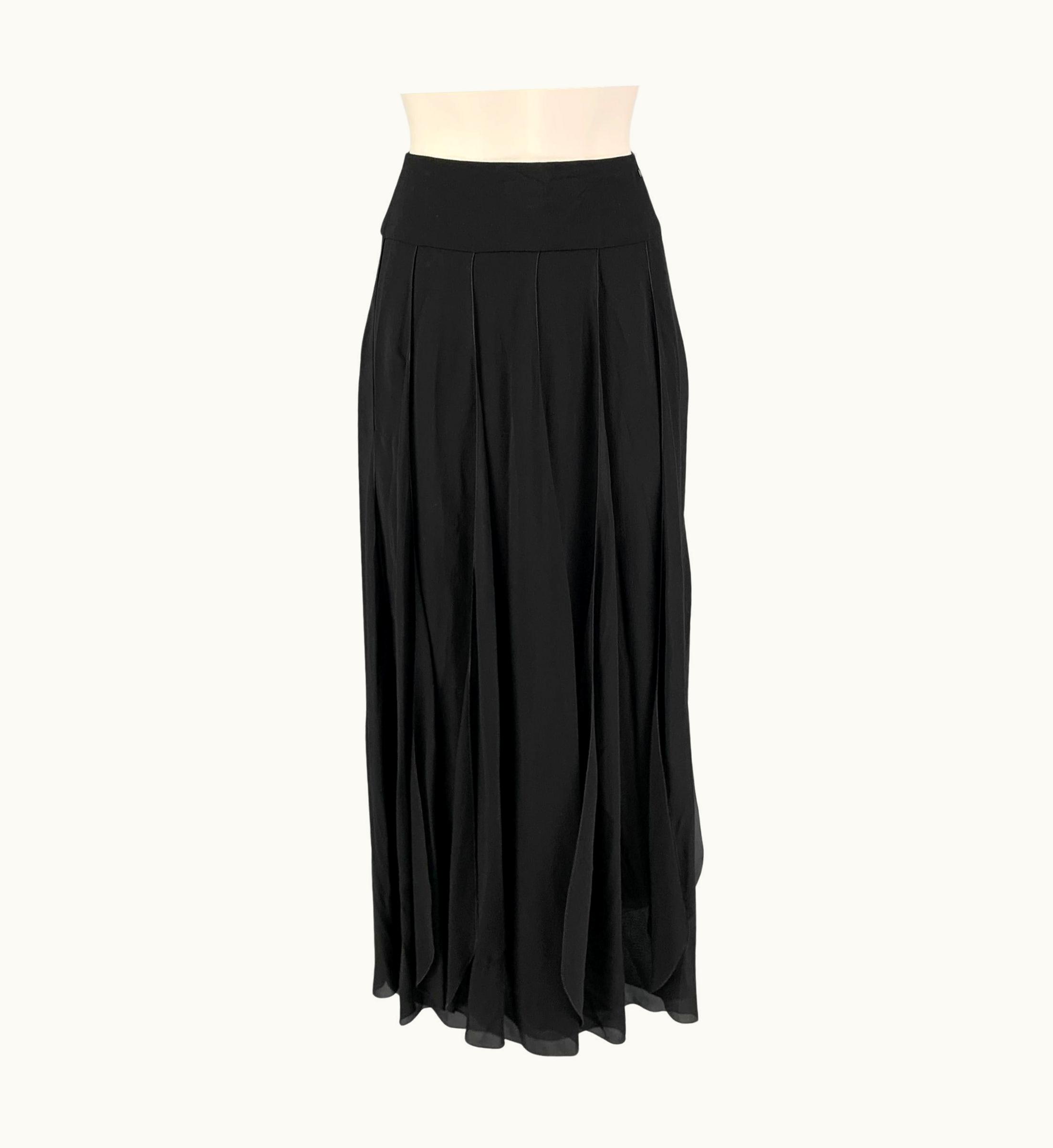 Chanel Chanel Black Silk Pleated Wide Leg Skirt
