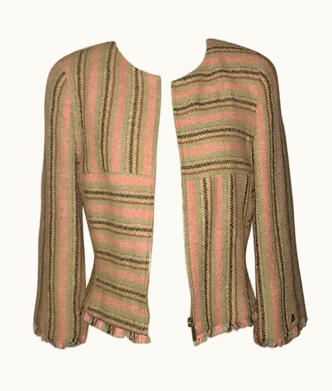 Chanel Pink And Green Stripe Cruise 2000 Tweed Jacket