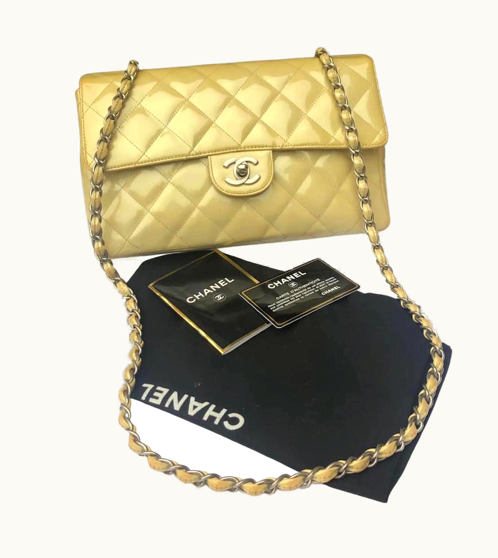 Chanel Timeless 2.55 Flap Bag Patent Leather Cream Circa 2000