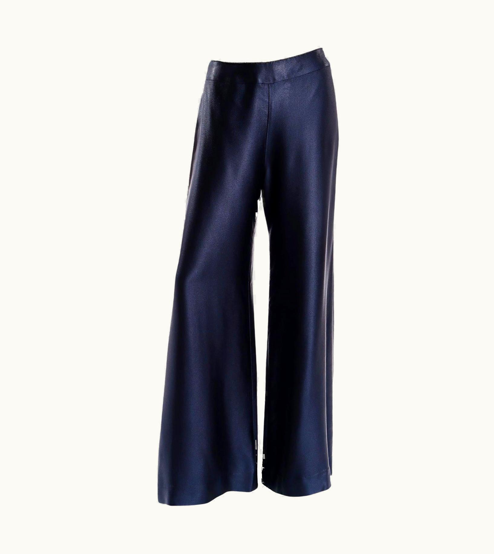 Chanel Chanel Fall 2000 Midnight Blue Satin Trousers With Wide Legs & Chain Detail