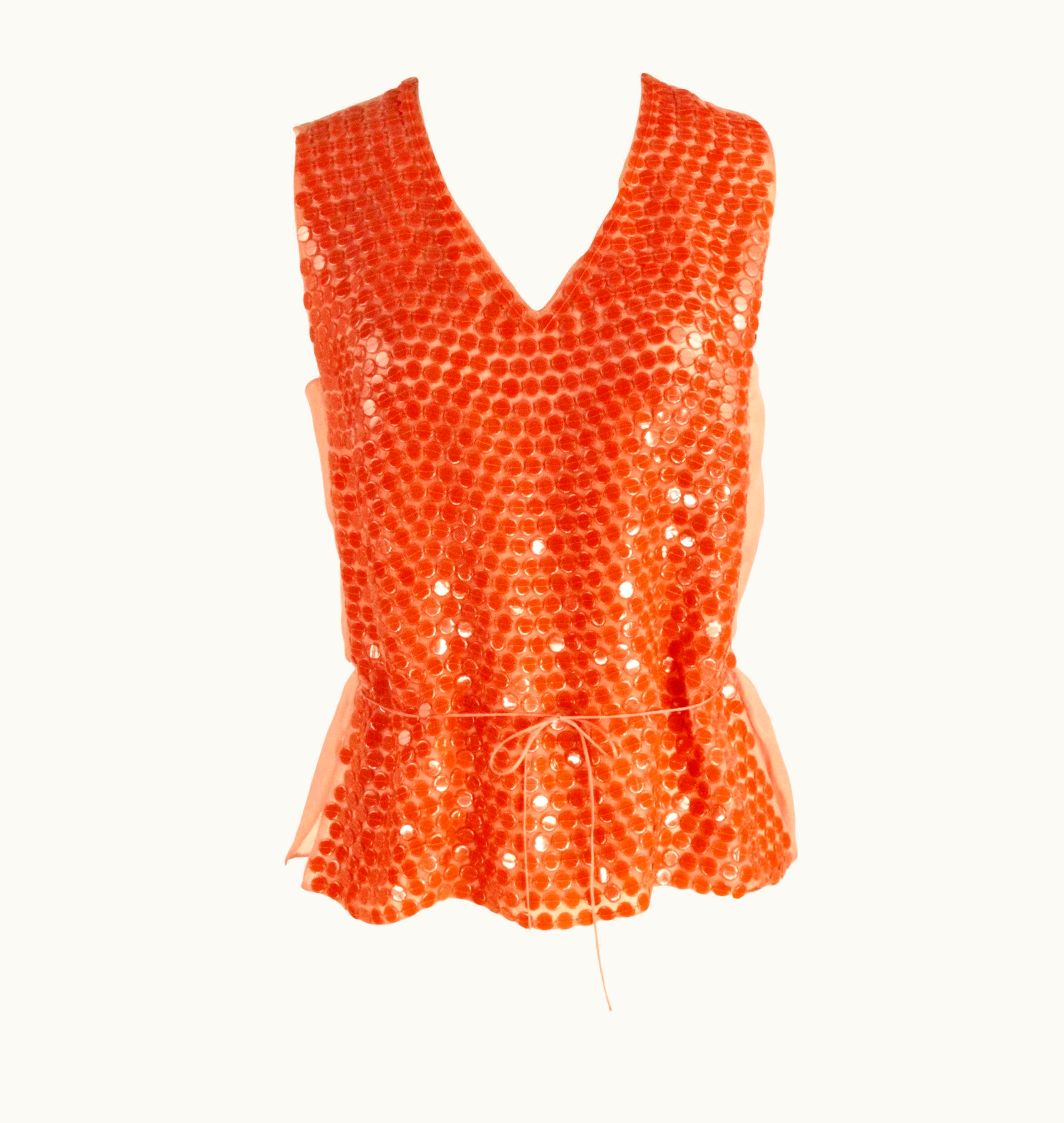 Chanel Silk Orange Top With Giant Sequins Cruise 2000 00c