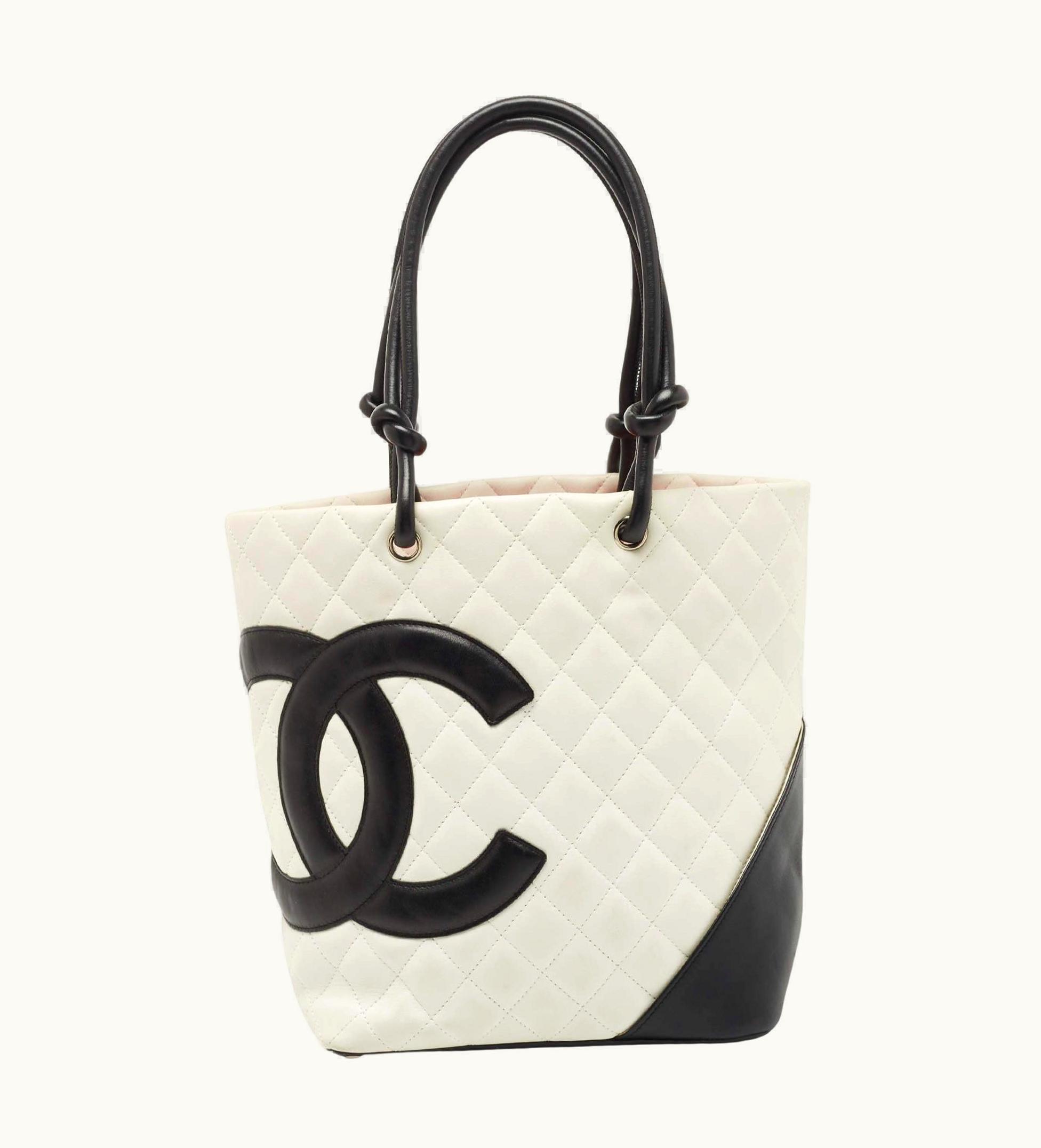 Chanel Chanel White/Black Quilted Leather Small Cambon Ligne Tote