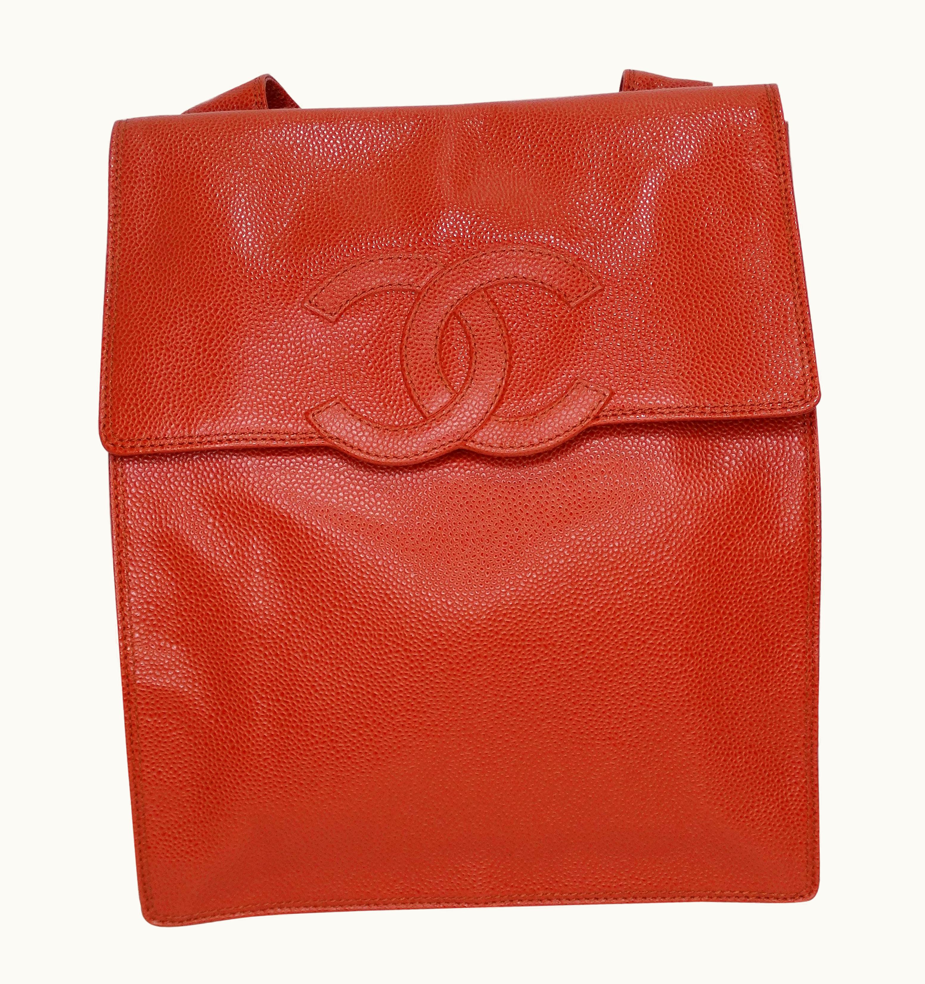 Chanel Chanel 2000s Cc Orange Caviar Leather Backpack