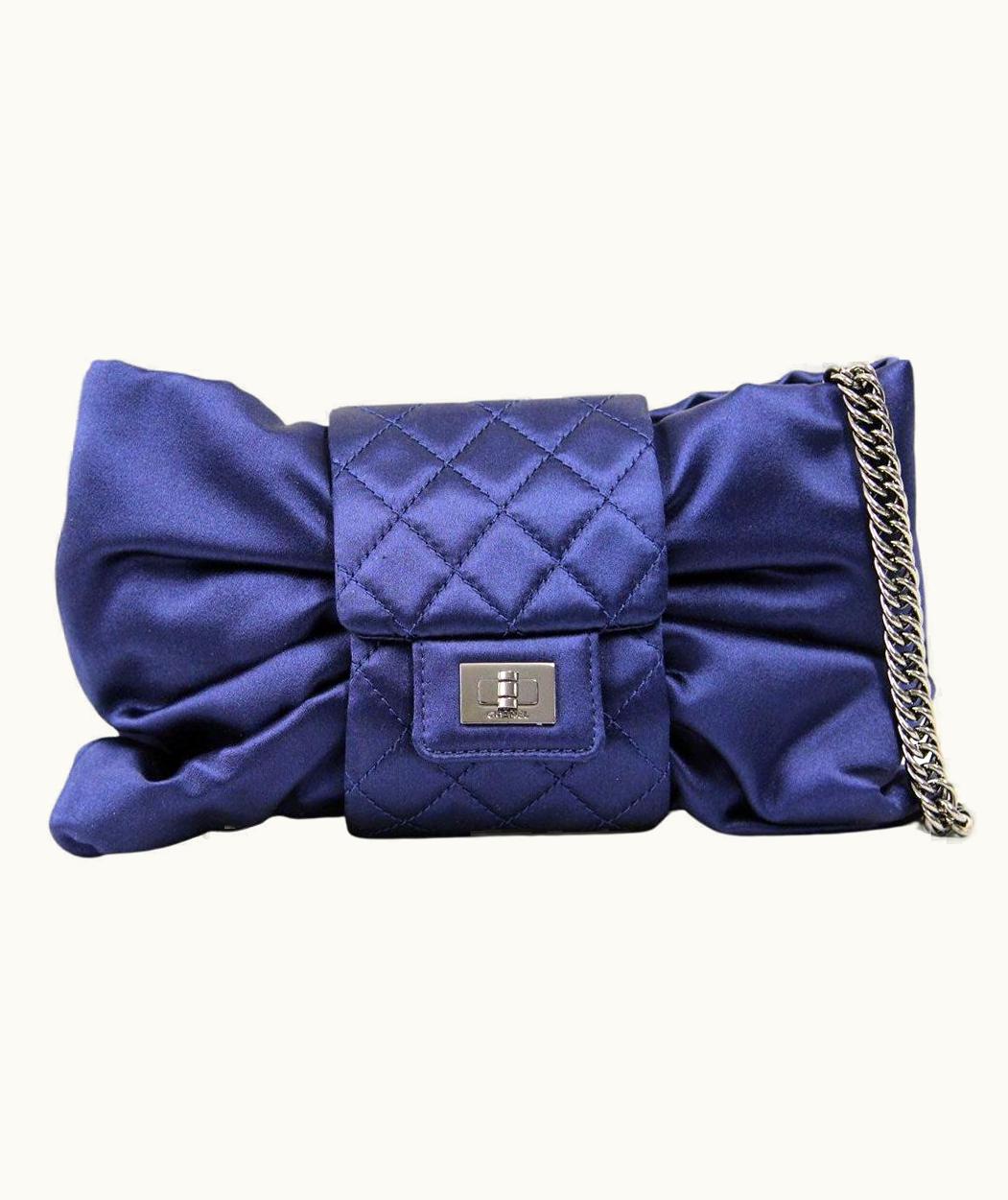 Chanel 2000s Chanel Vintage Blue Soft Silk Shoulder Bow-bag