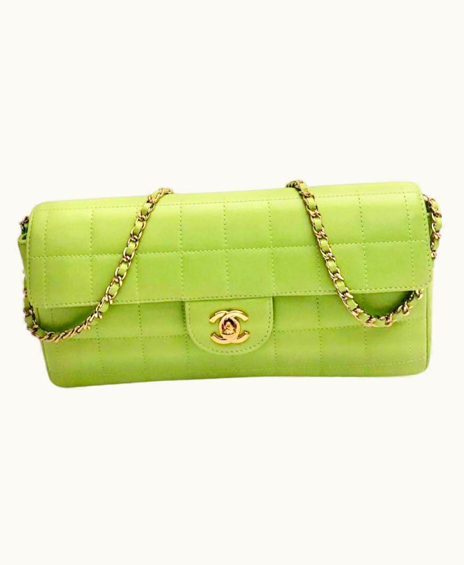 Chanel Green Lambskin Chocolate Bar Flap Shoulder Bag
