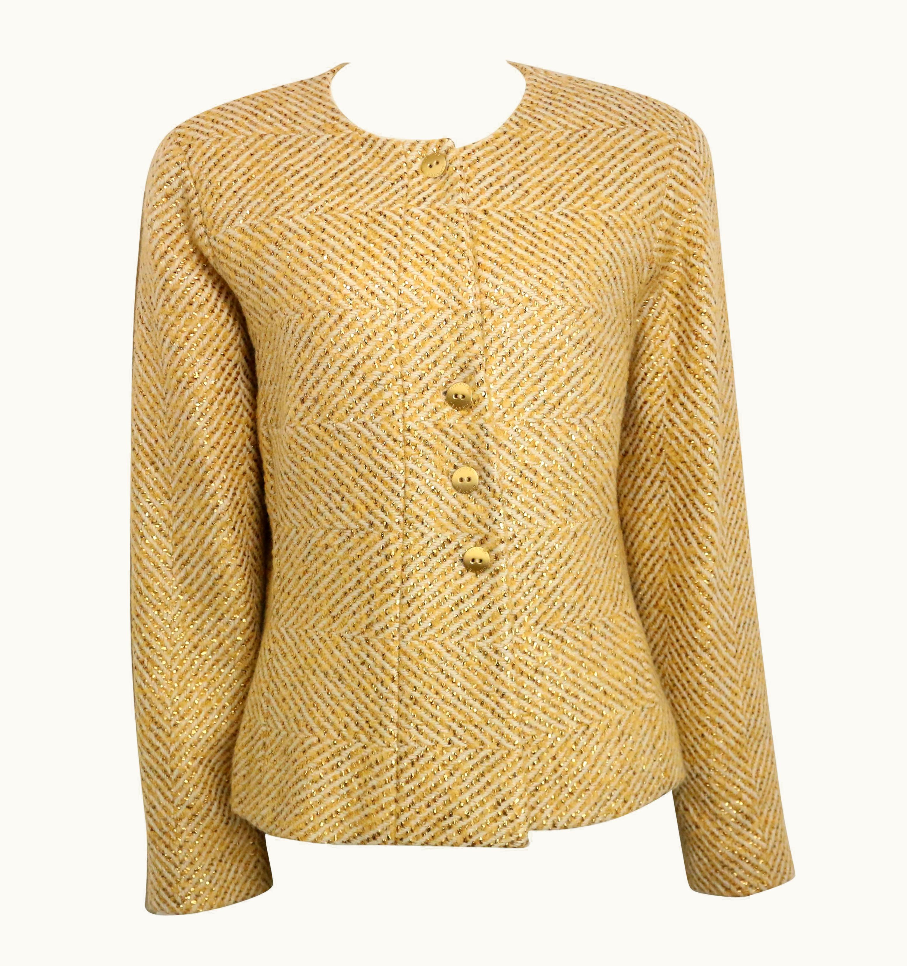 Chanel Chanel Gold Toned Metallic Glitter Wool Tweed Jacket
