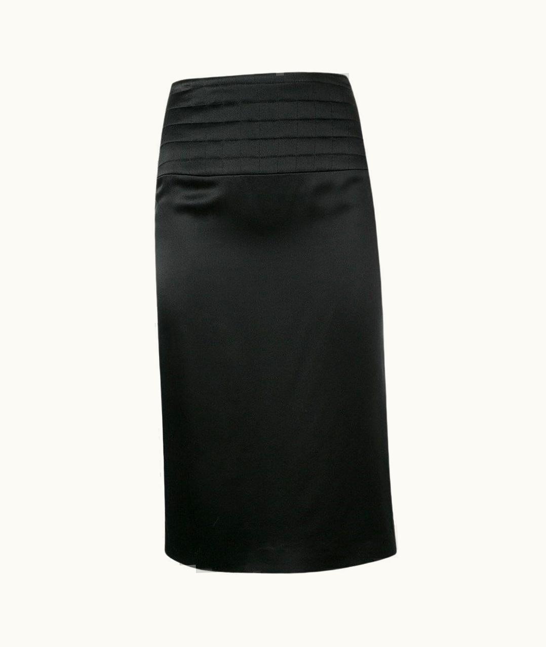 Chanel 2000s Black Silk Chanel Vintage Midi Skirt