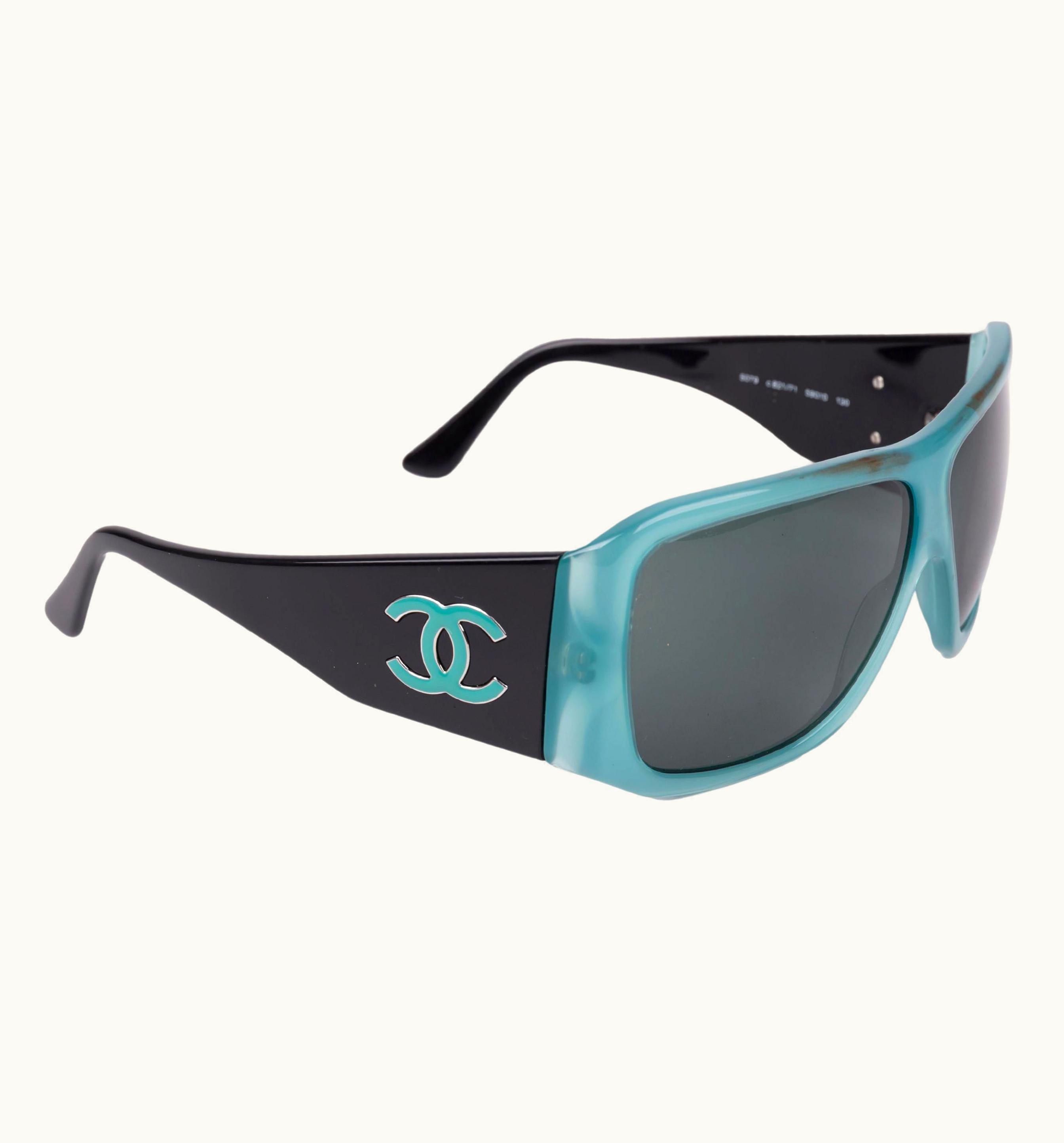 Chanel Chanel Turquoise/black Maxi Logo Sunglasses, Mid 2000s