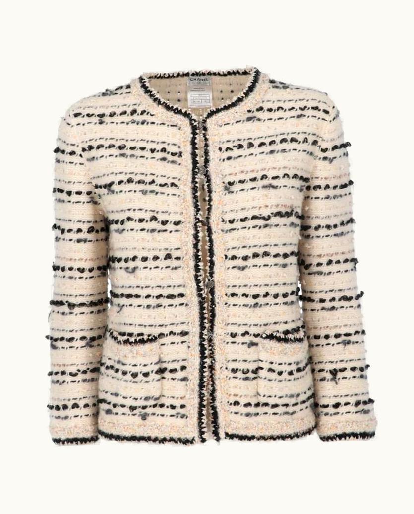 Chanel Chanel Vintage Black Striped Ivory Wool Blend 2005 Jacket