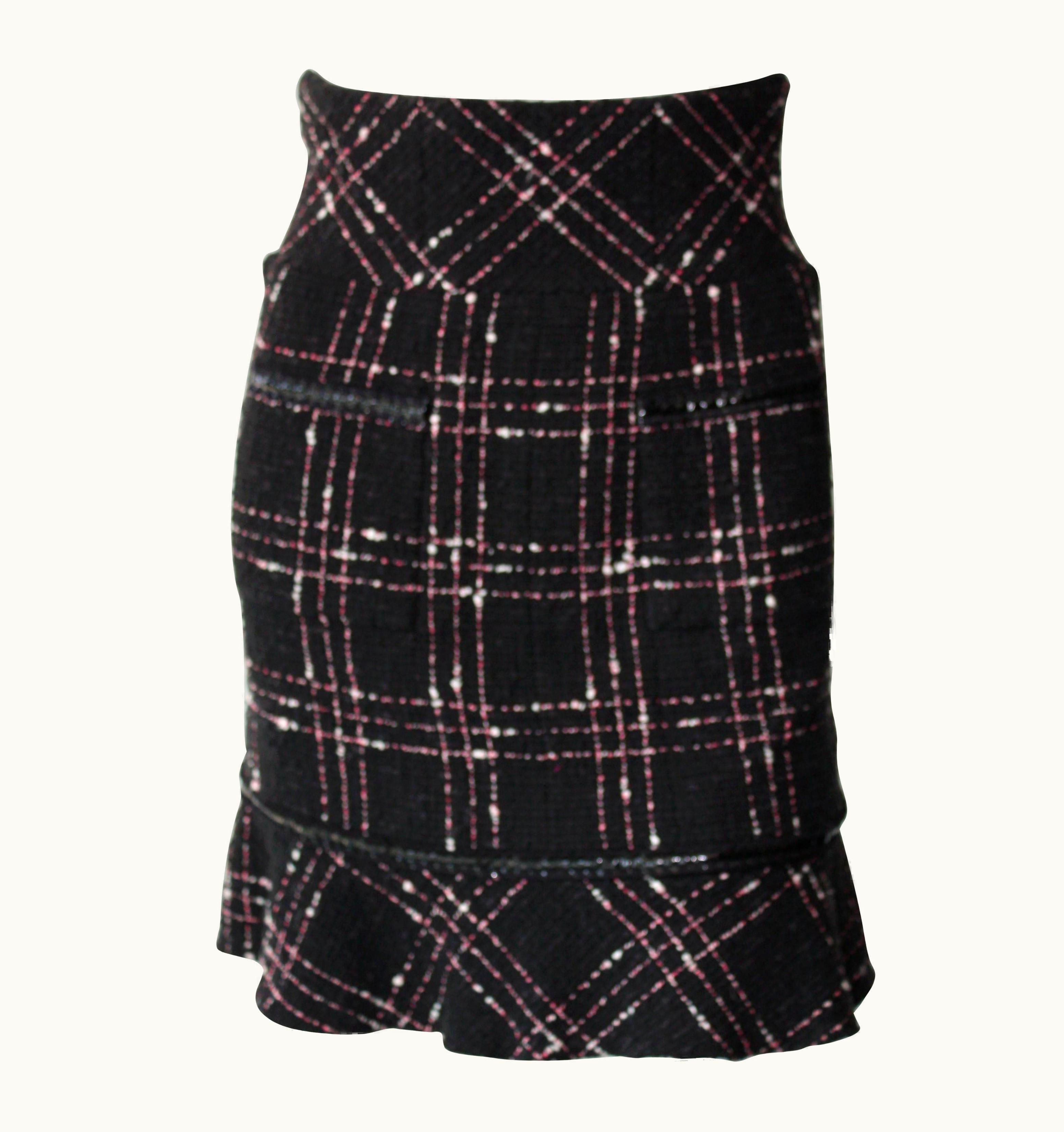 Chanel Chanel High Waisted Black, White And Pink Plaid Skirt
