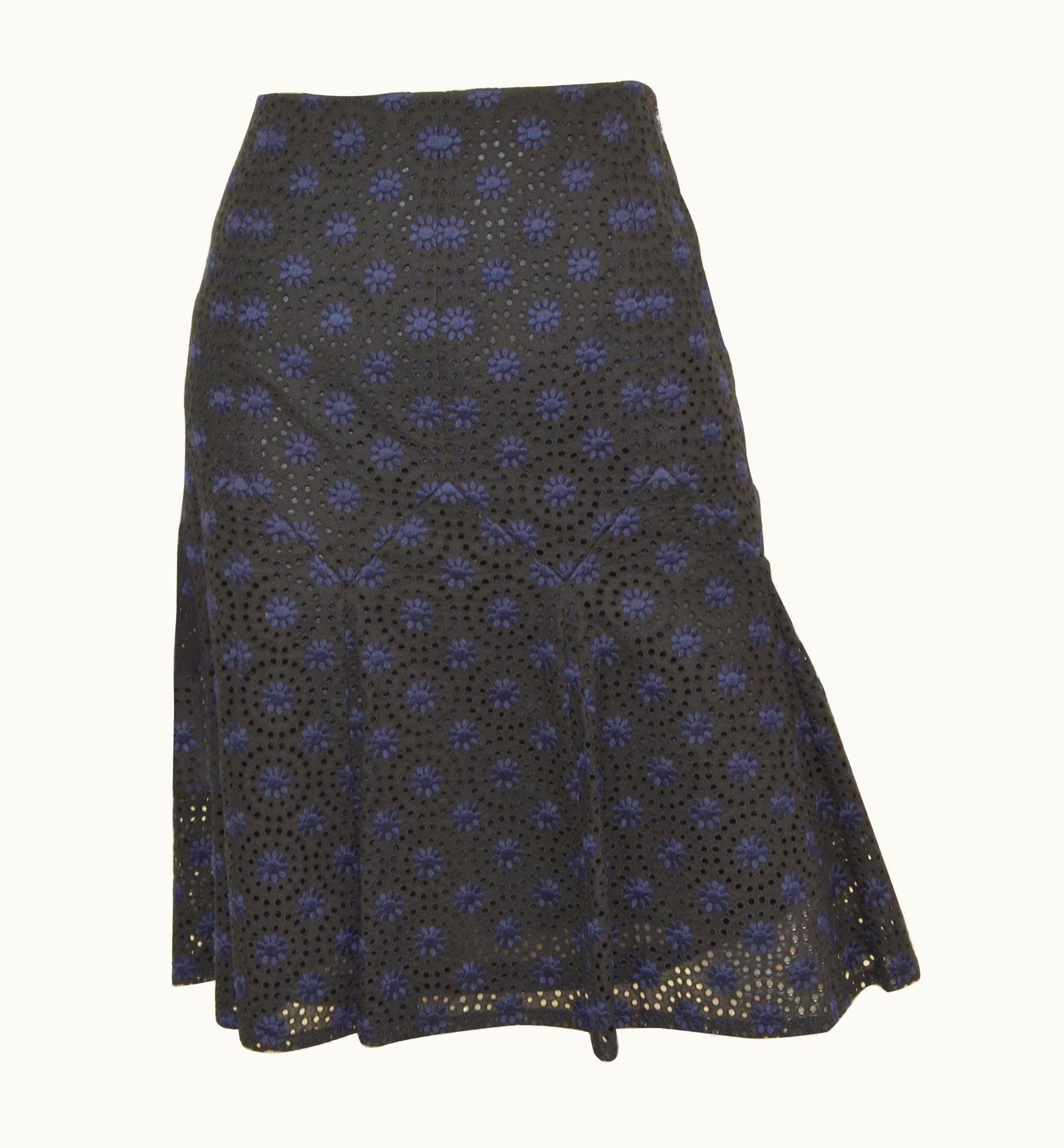 Chanel Chanel Navy, Black 06p Floral Eyelet Skirt